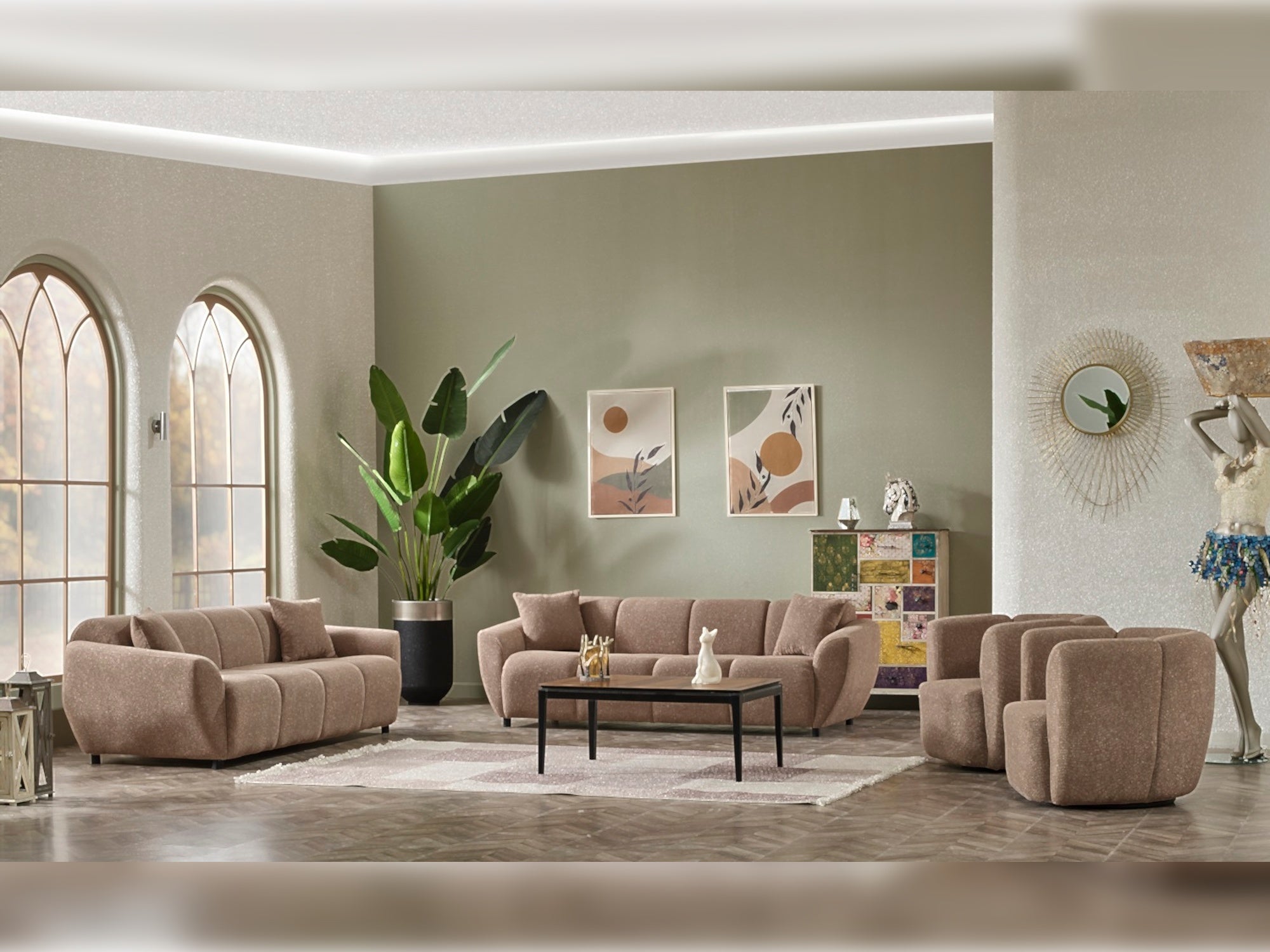 Vizyon Stationary Livingroom Set (2 Sofa & 2 Chair) Brown