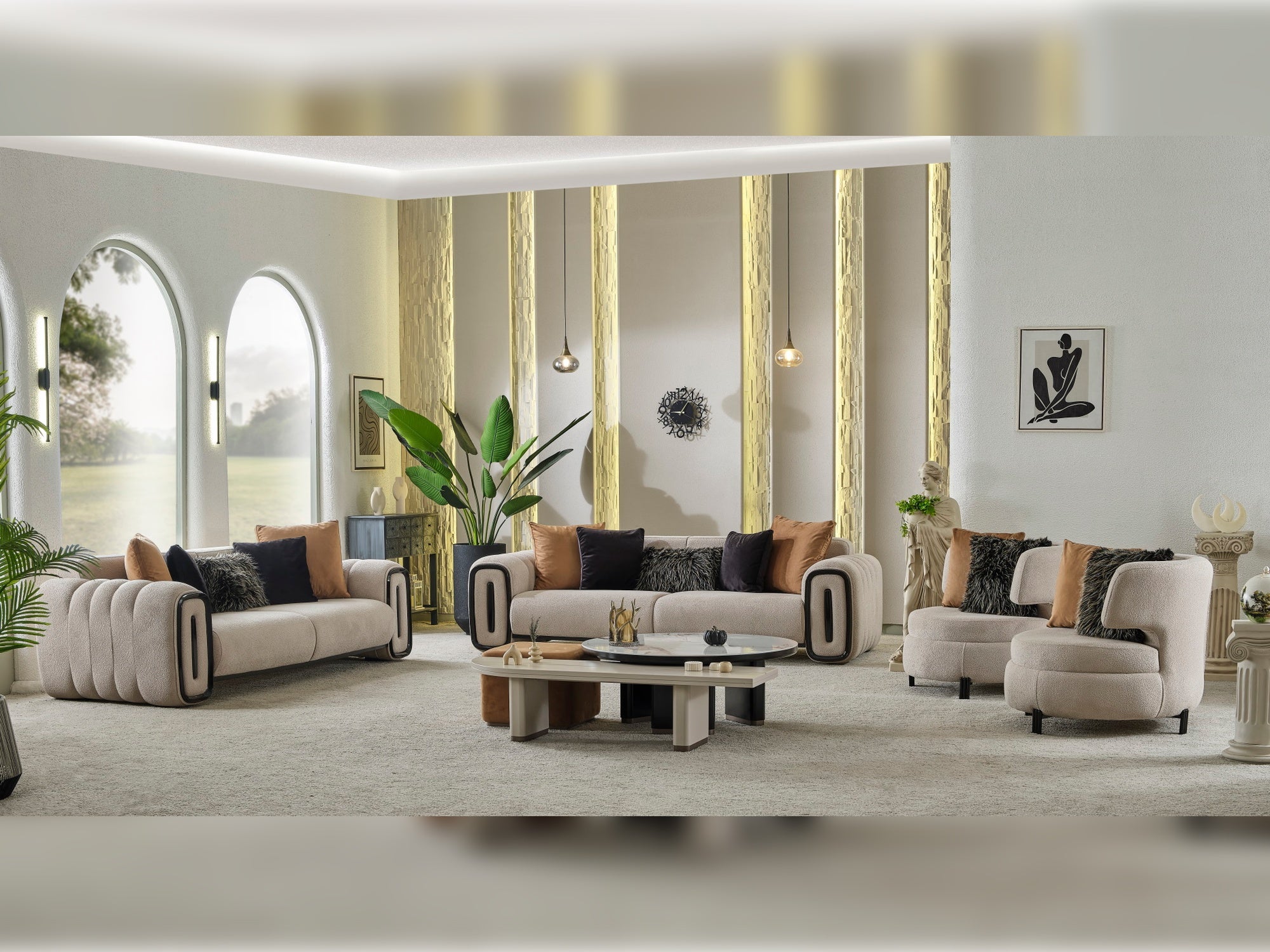 Voyance Stationary Livingroom (2 4 Seat Sofa & 2 Chair) Beige