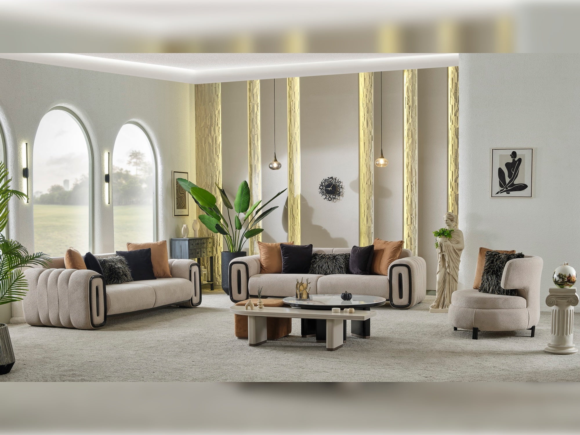 Voyance Stationary Livingroom (2 4 Seat Sofa & 2 Chair) Beige
