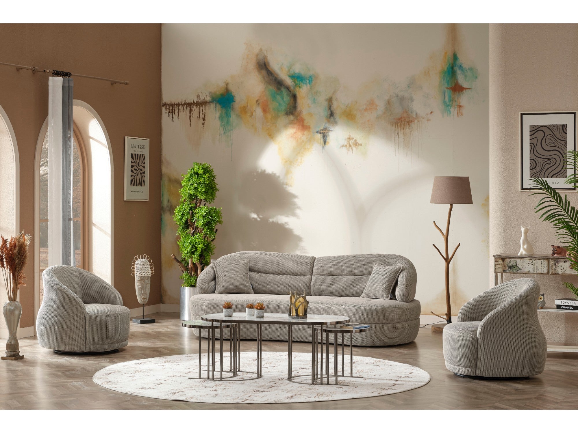 Gloria Convertible Livingroom (2 Sofa & 2 Chair) Cream
