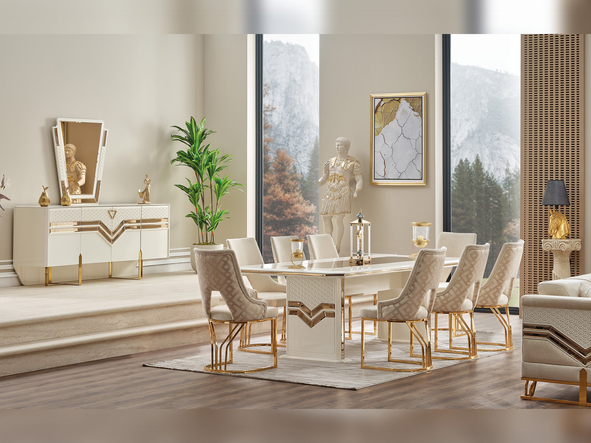 Zen Diningroom (Consol With Mirror & Dining Table & 6 Dining Chair)