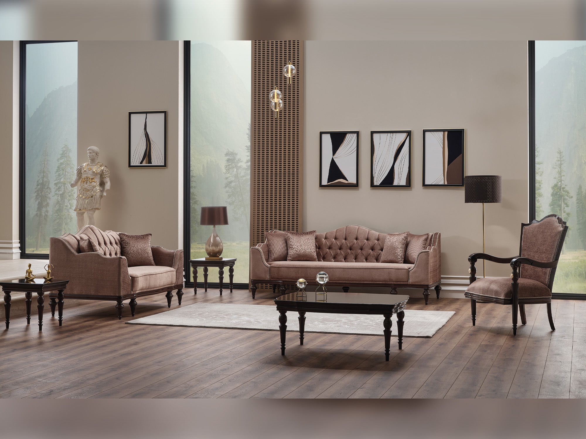 Zumrut 3-pieces (Sofa & Loveseat & Chair) Livingroom Set Light Brown