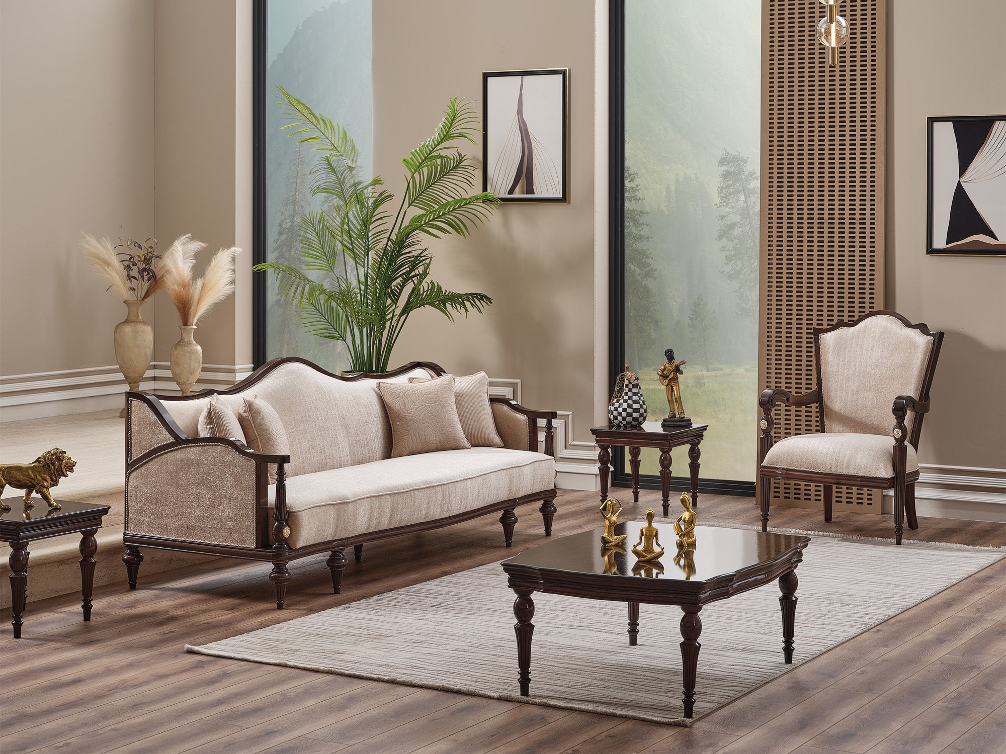 Zumrut Lux 3-pieces (Sofa & Loveseat & Chair) Livingroom Set Beige