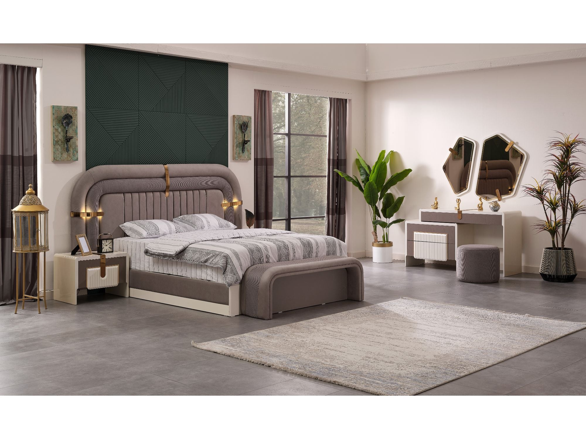Zurich Bedroom (Queen Frame With Headboard & Dresser With Mirror & 2 Nightstand With Back )