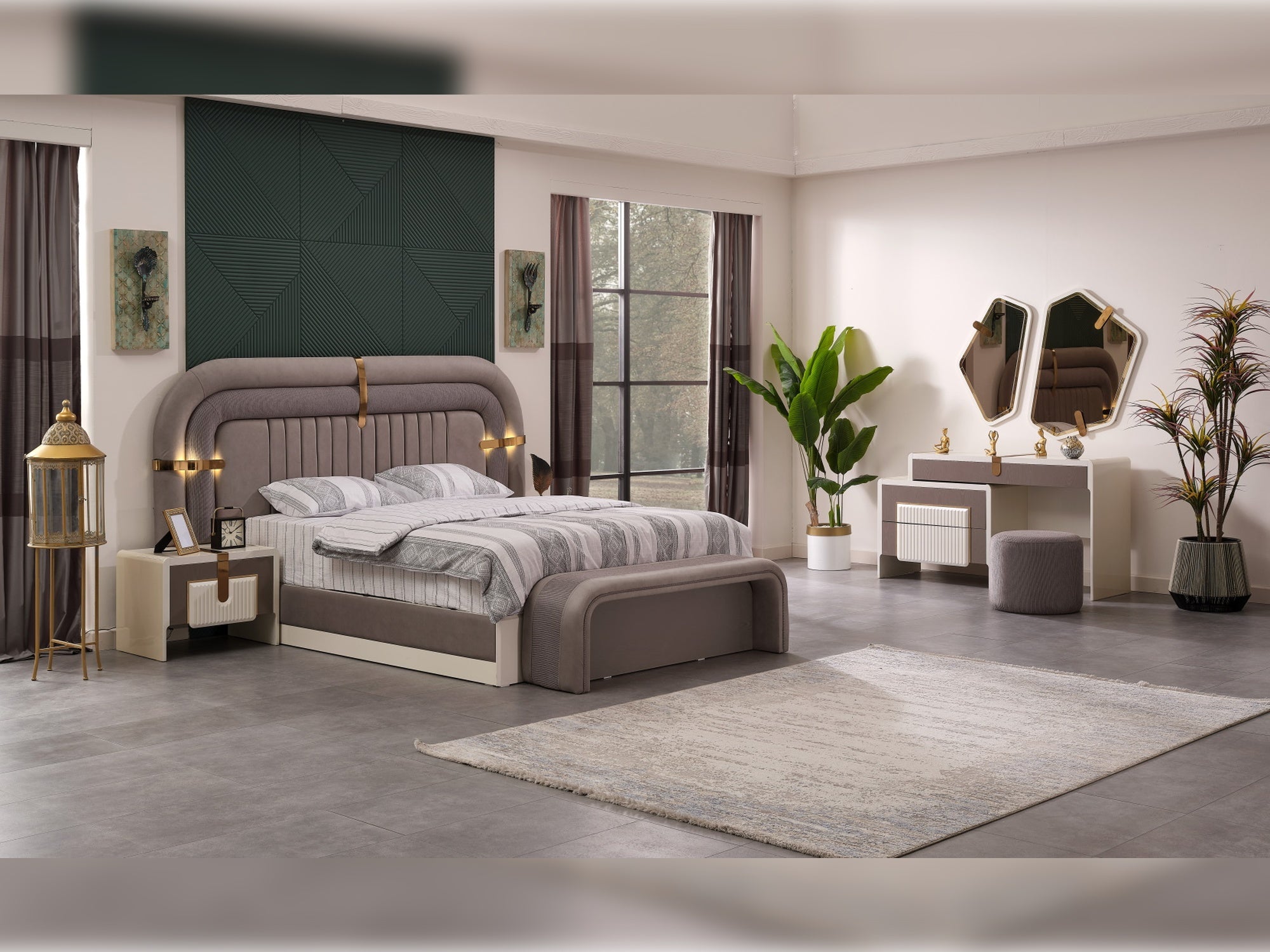 Zurich Bedroom (Queen Frame With Headboard & Dresser With Mirror & 2 Nightstand With Back )
