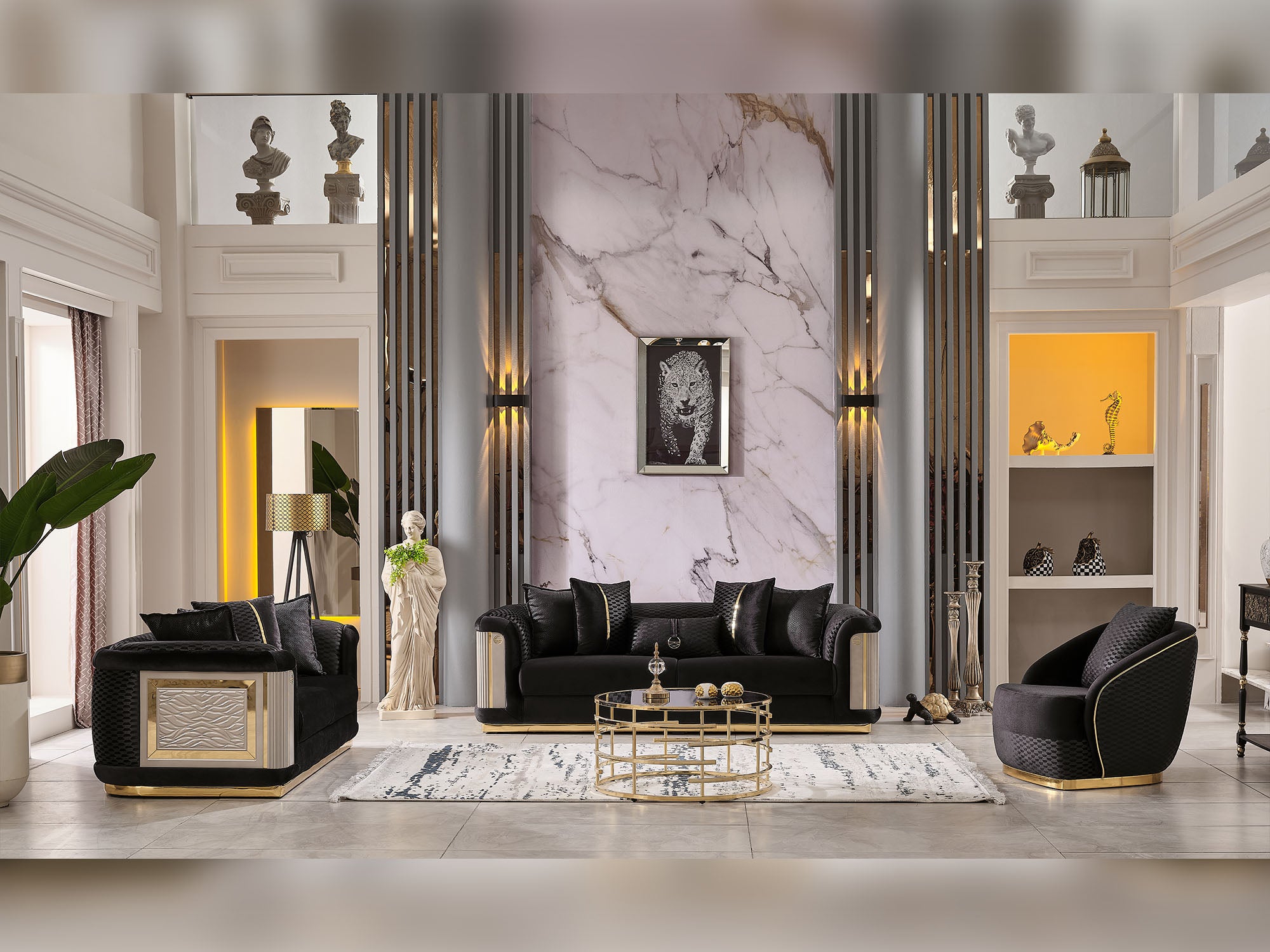 Elegance Stationary Livingroom (2 Sofa & 2 Chair) Black