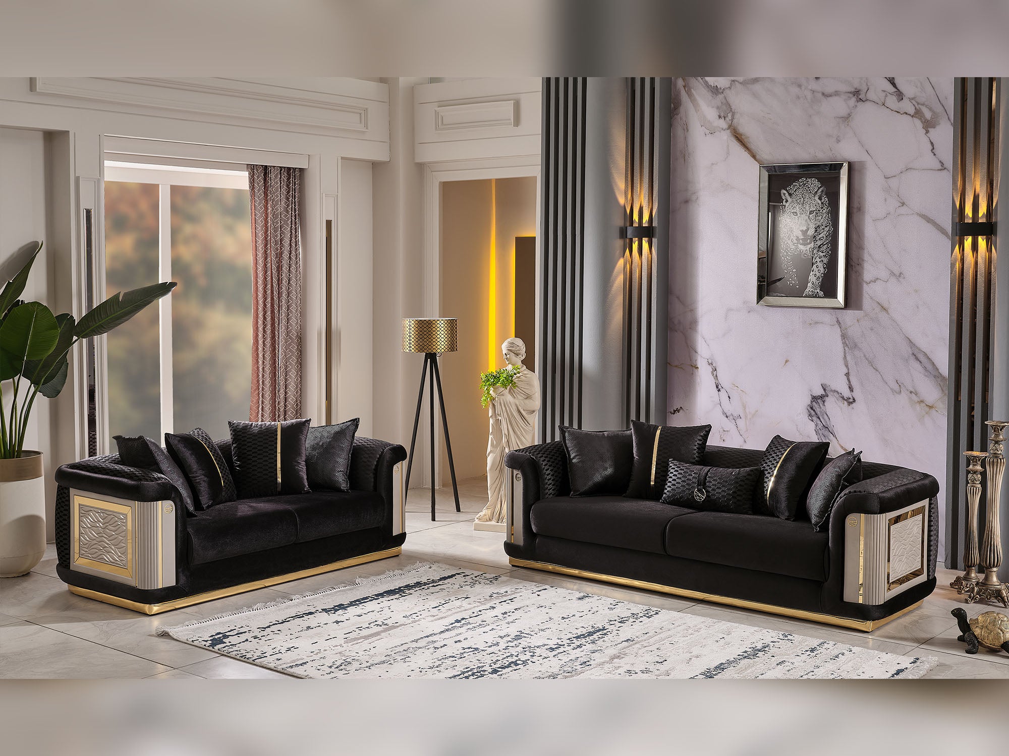 Elegance Stationary Sofa Black