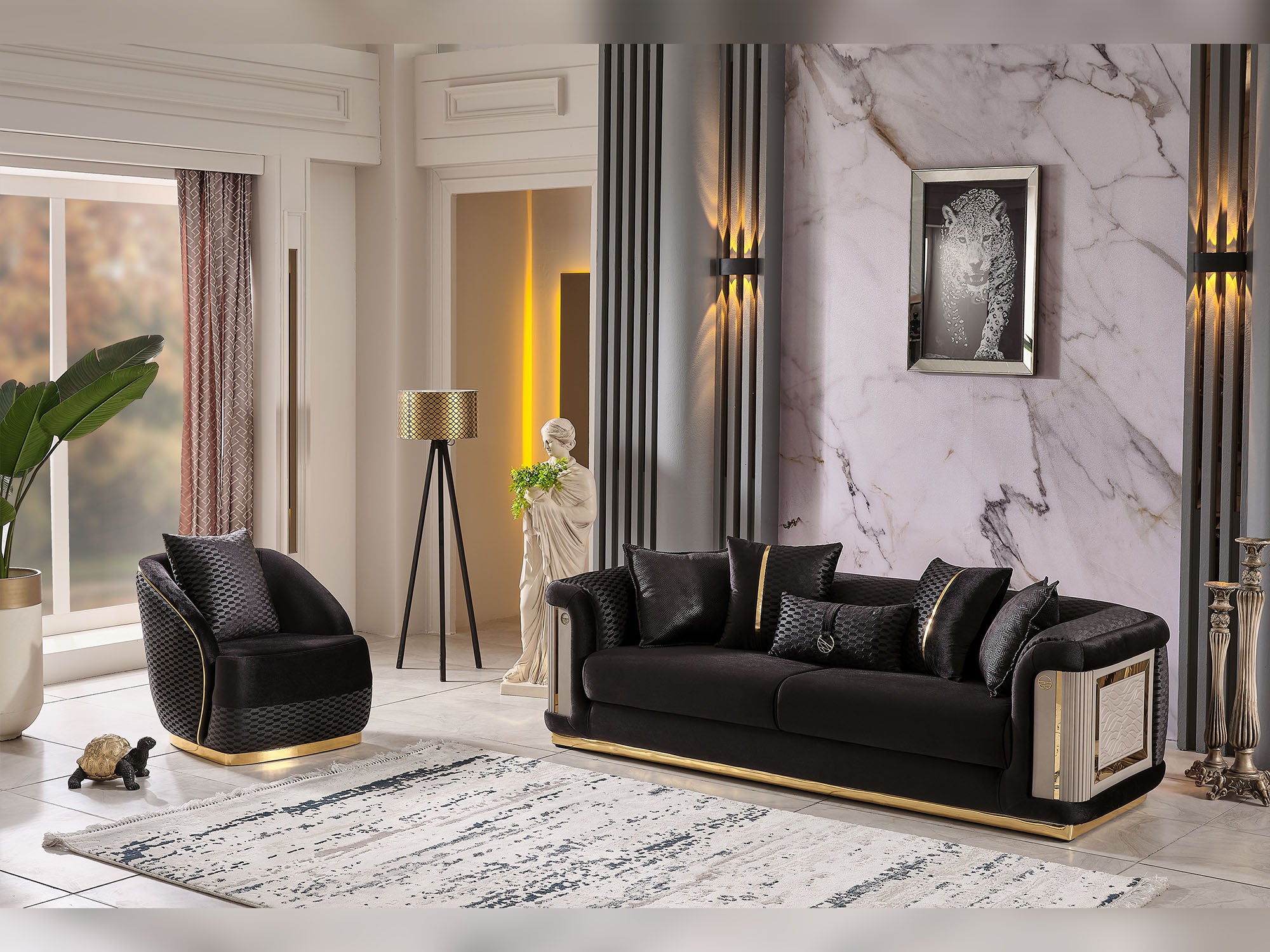 Elegance Stationary Sofa Black