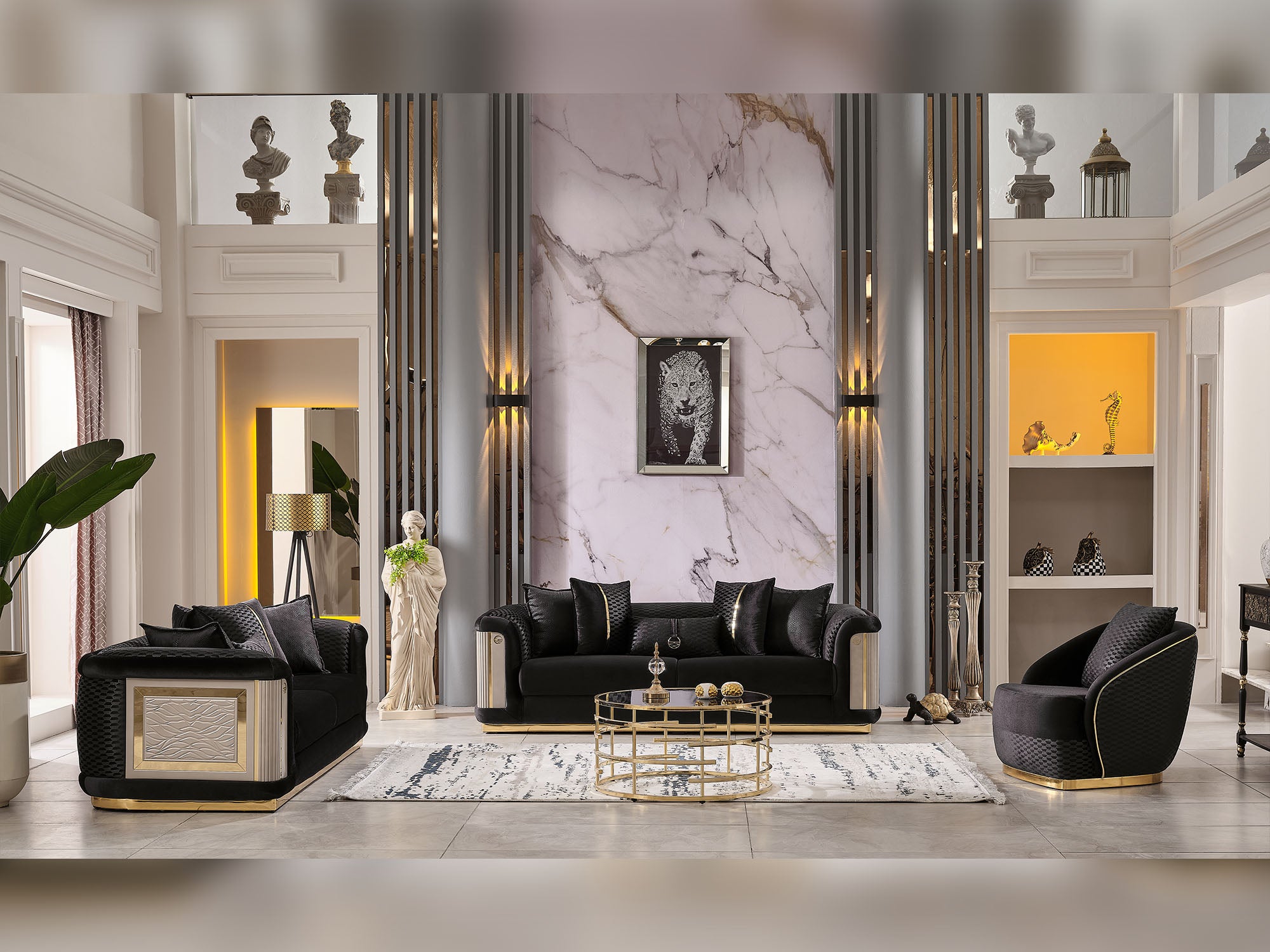 Elegance Stationary Livingroom (2 Sofa & 2 Chair) Black