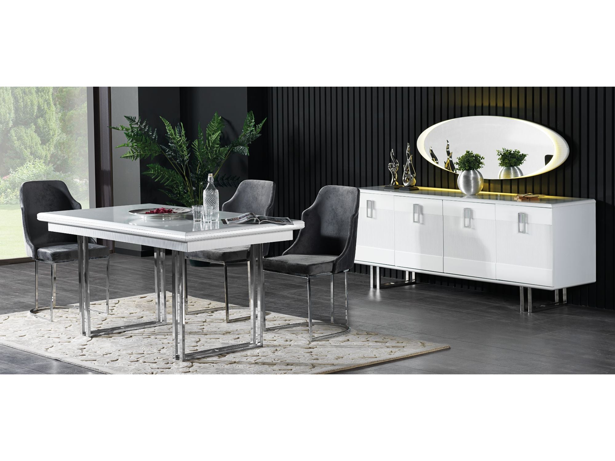 Elips Diningroom (Consol With Mirror & Dining Table & 6 Dining Chair) White