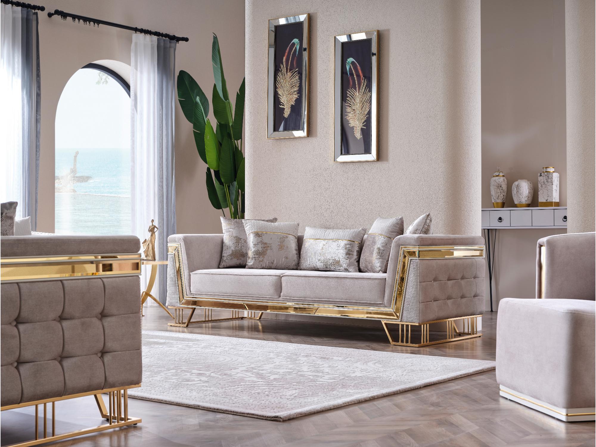 Munich Stationary Livingroom Set (2 Sofa & 2 Chair) Cream