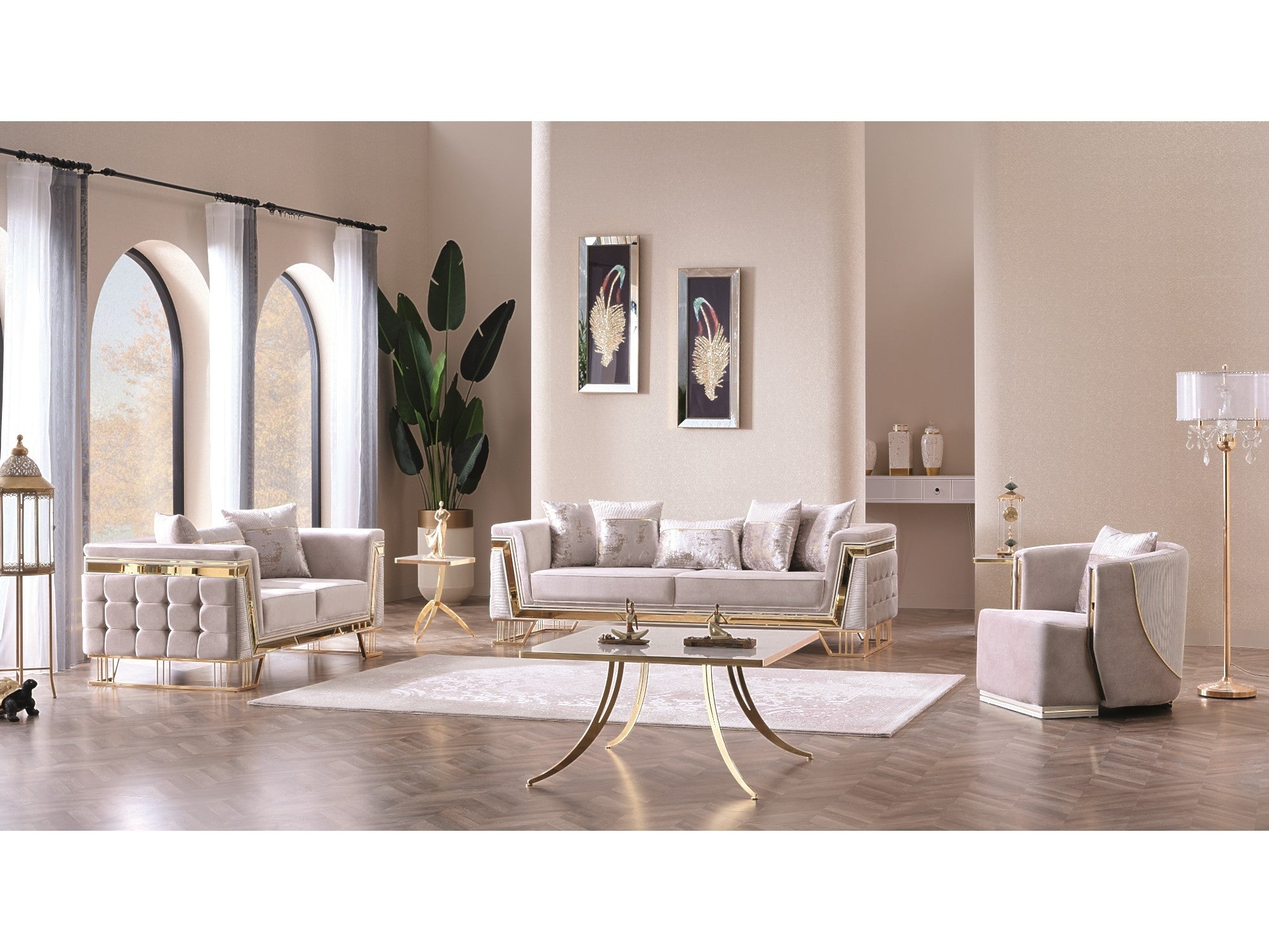 Munich Stationary Livingroom Set (2 Sofa & 2 Chair) Cream
