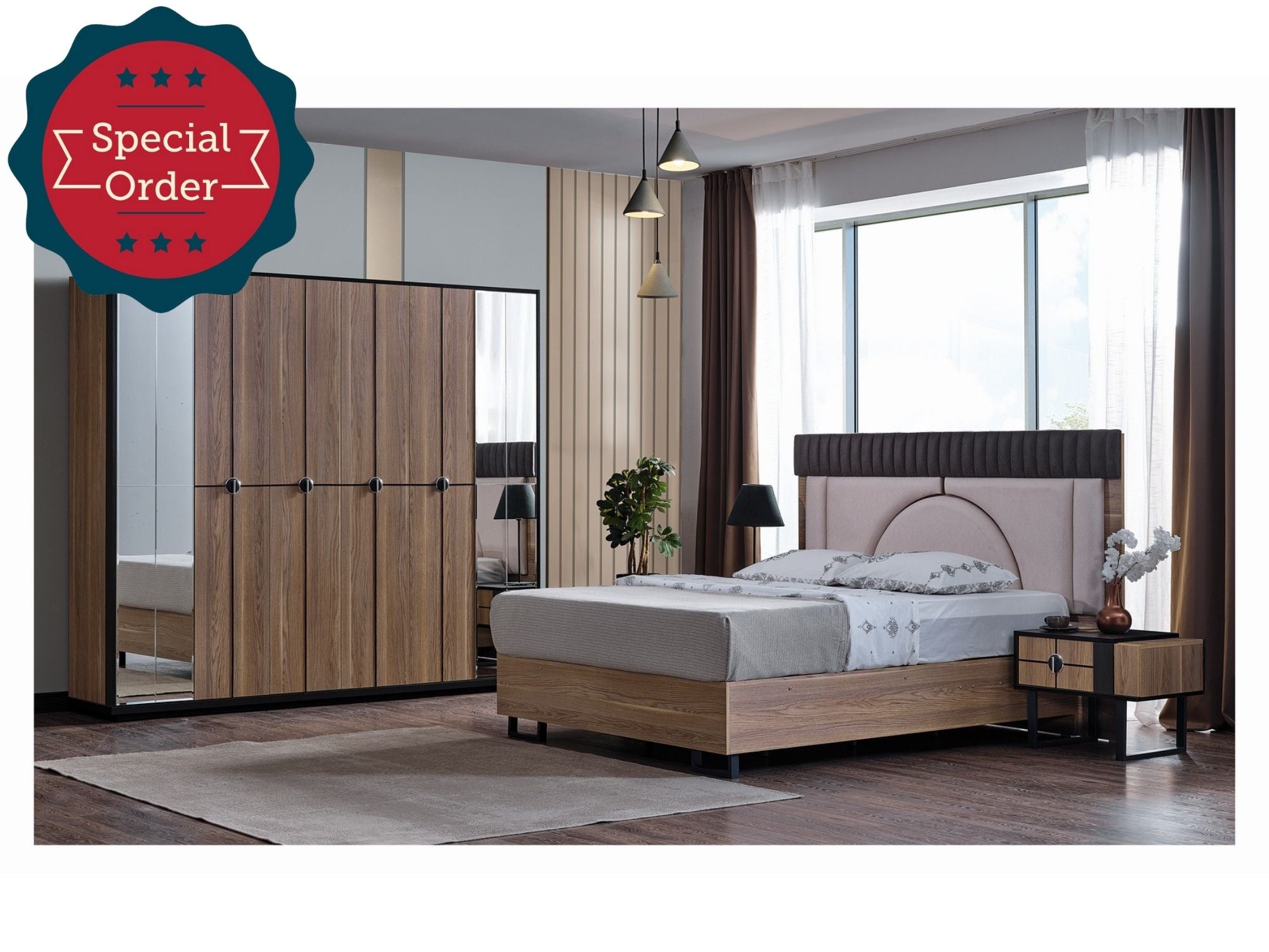 Plus Bedroom Set (Queen Storage Bed With Headboard & Dresser With Mirror & 2 Nightstand)
