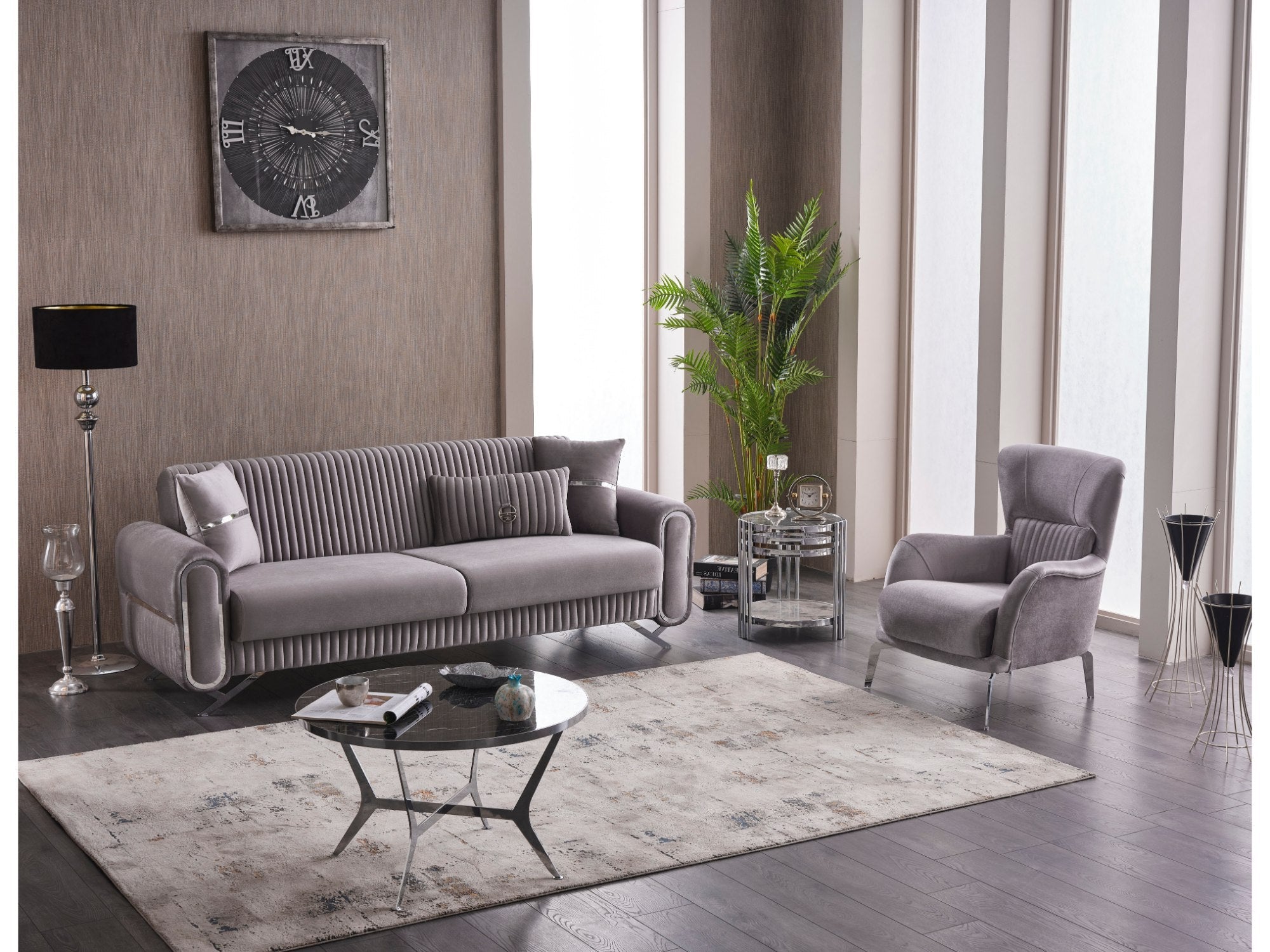Royal Convertible Livingroom Set (2 Sofa & 2 Chair) Light Grey