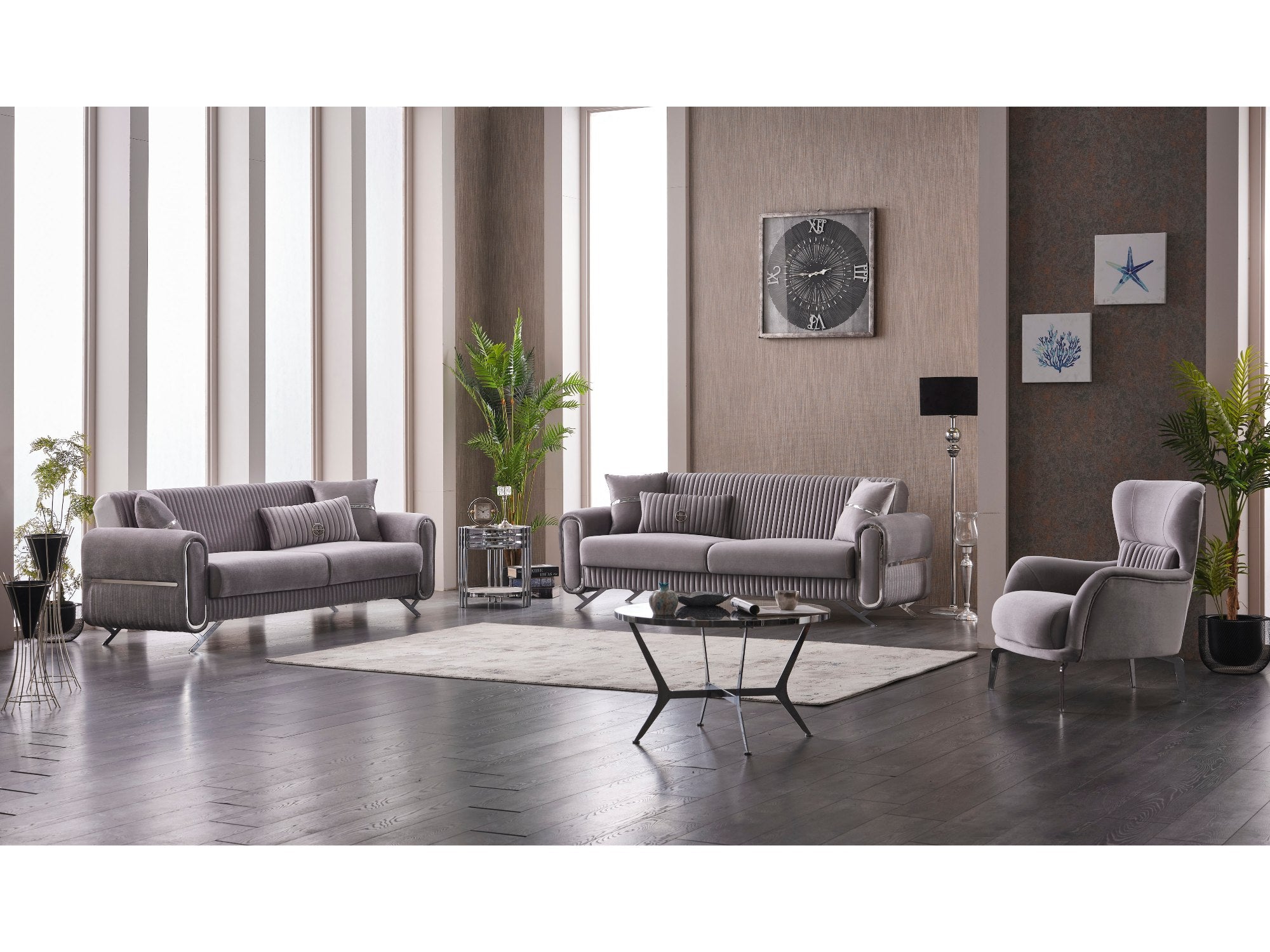 Royal Convertible Livingroom Set (2 Sofa & 2 Chair) Light Grey