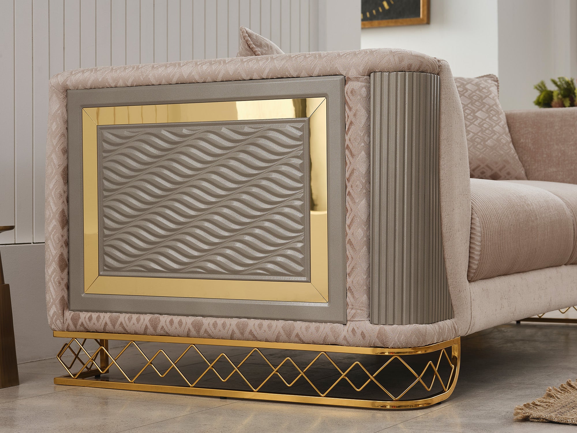 Valentino Stationary Livingroom (2 Sofa & 2 Chair) Beige