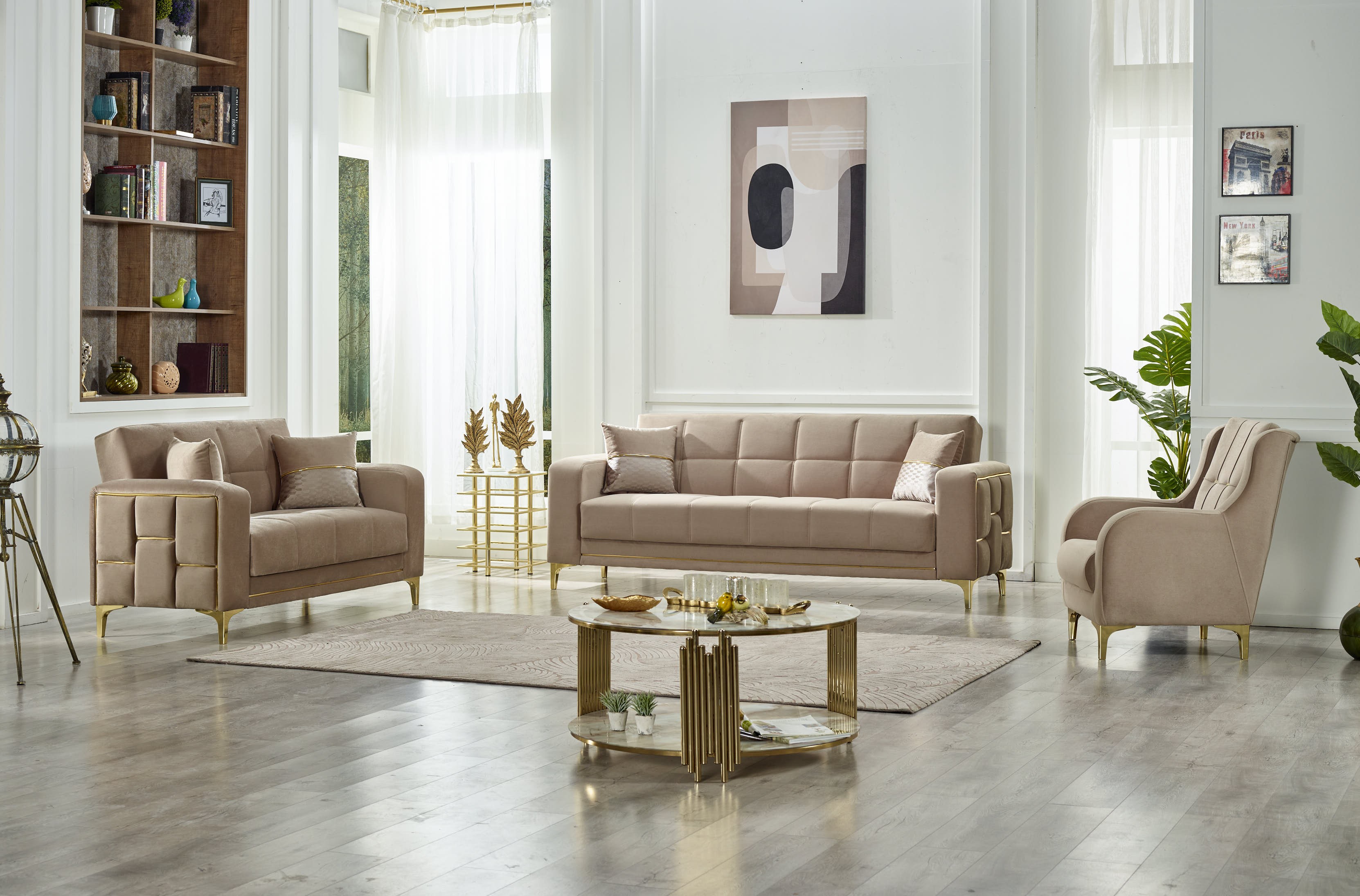 Alice Convertible Livingroom (1 Sofa & 1 Loveseat & 1 Chair) Beige