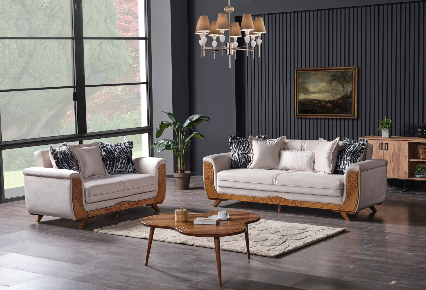 Alyans Convertible Livingroom (1 Sofa & 1 Loveseat ) Cream