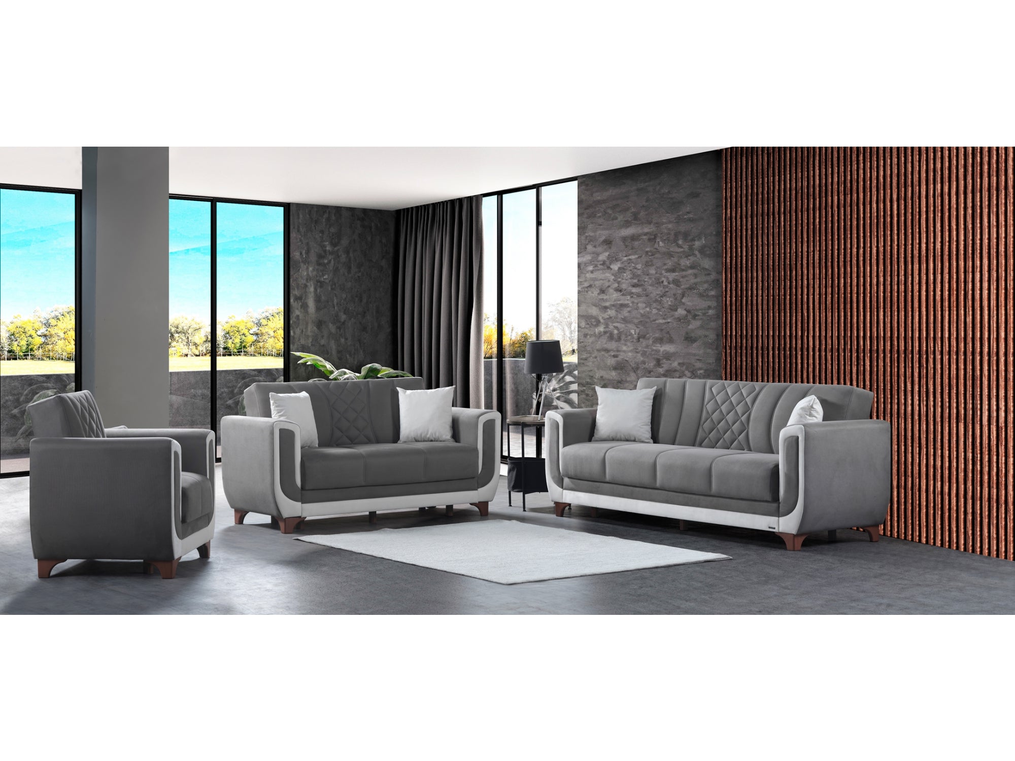 Berre Convertible Livingroom (2 Sofa & 2 Chair) Grey