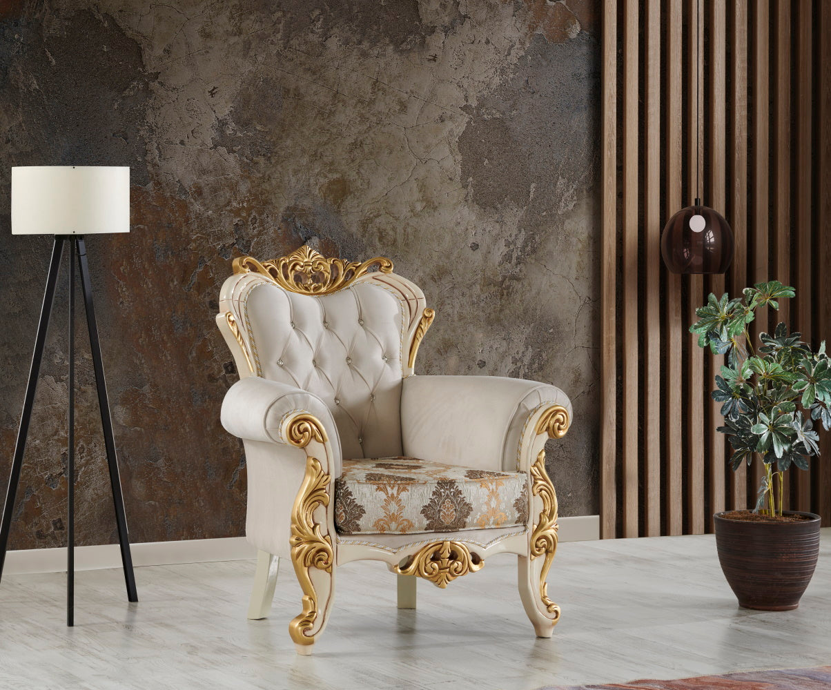 Buse Traditional Livingroom (2 Sofa & 2 Chair) Cream