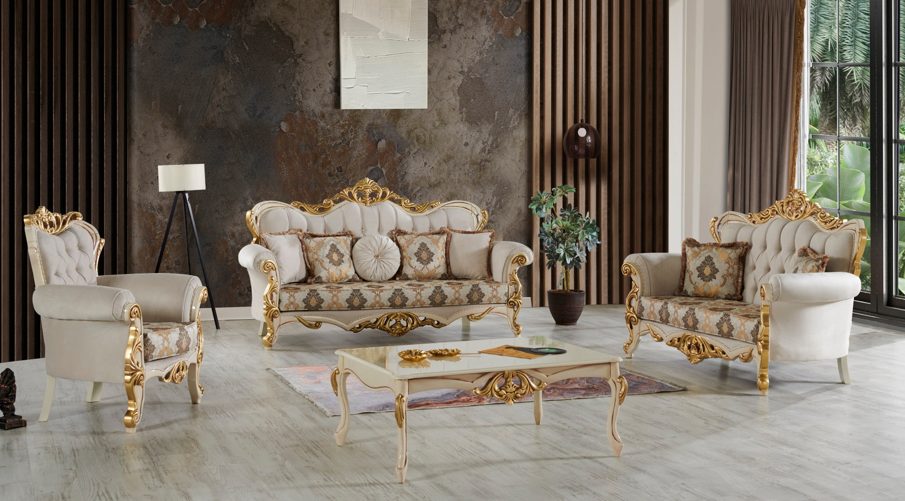 Buse Traditional Livingroom (2 Sofa & 2 Chair) Cream