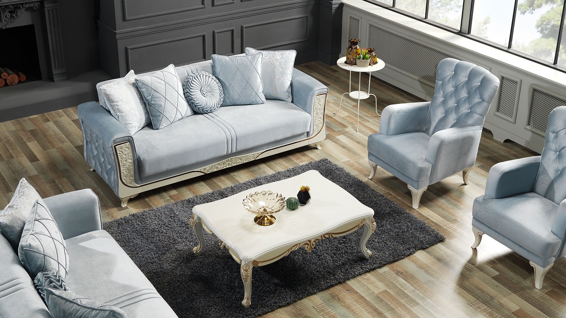 Carmen Convertible Livingroom Sofa Light Blue