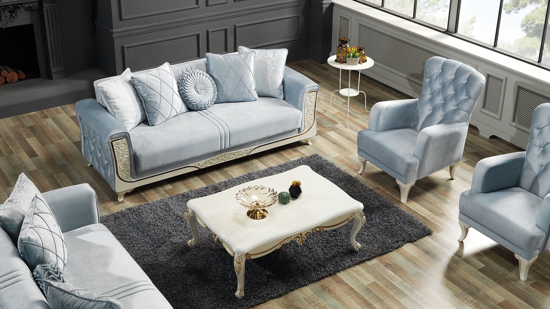 Carmen Convertible Livingroom Loveseat Light Blue