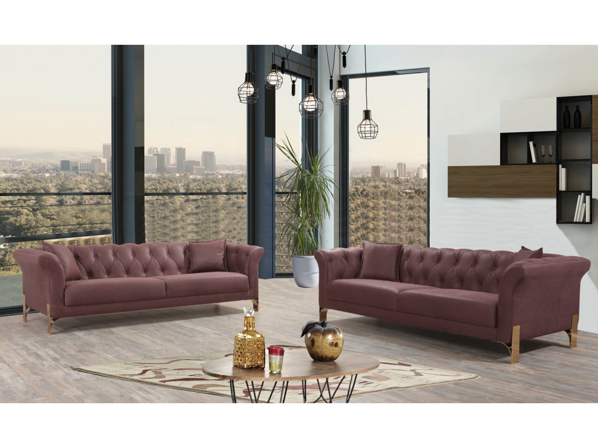 Chess Stationary Livingroom (1 Sofa & 1 Loveseat & 1 Chair) With Gold Legs