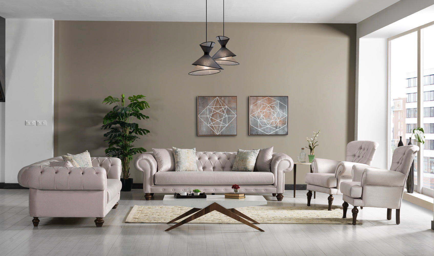 Chester Stationary Livingroom (2 Sofa & 2 Chair) Cream