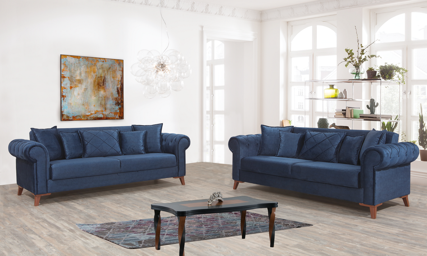 Derozzo Convertible Livingroom (1 Sofa & 1 Loveseat) Blue