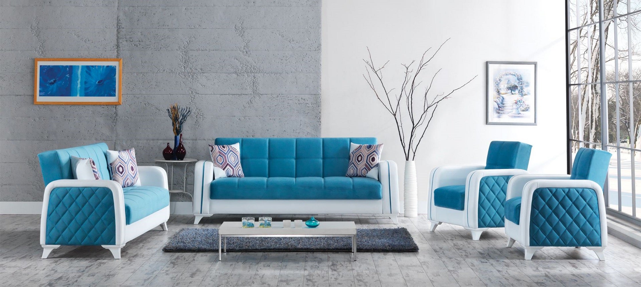 Elite Convertible Livingroom Loveseat Turquoise