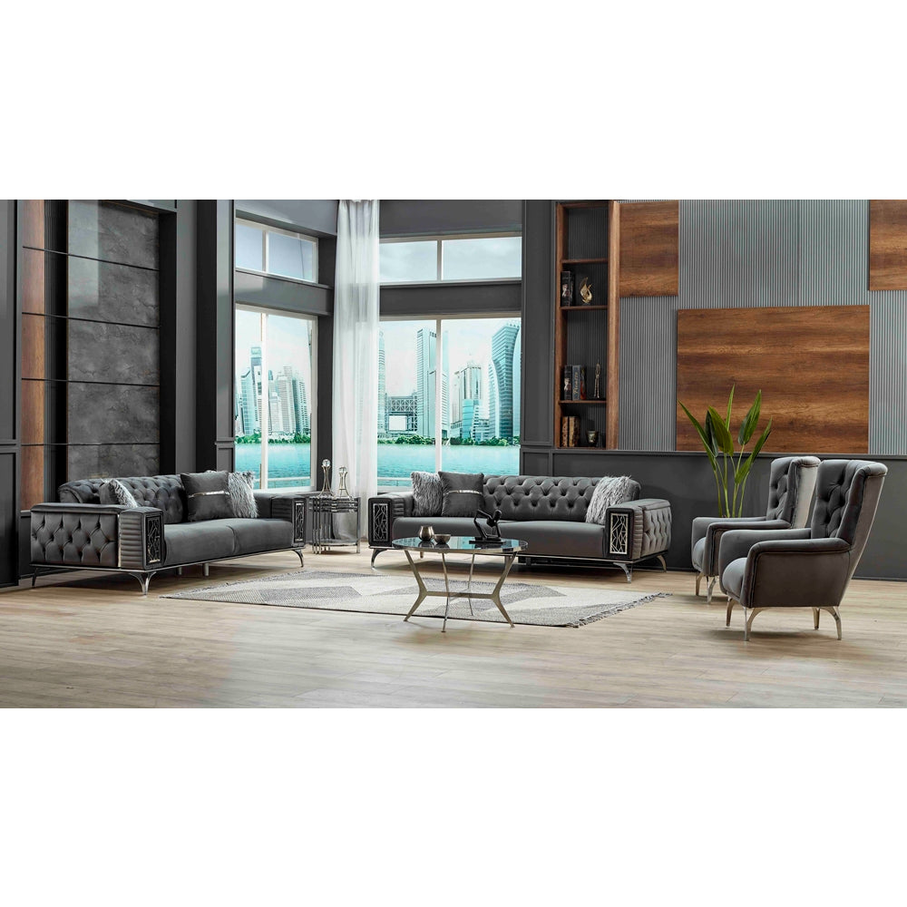 Gucci Convertible Livingroom (2 Sofa & 2 Chair) Grey With Silver Legs