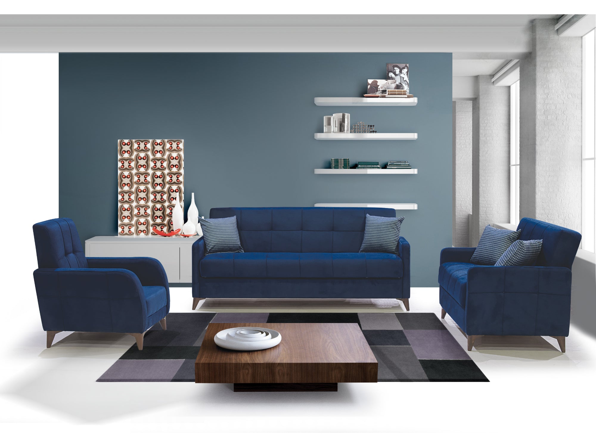 Eylul Convertible Livingroom (1 Sofa & 1 Loveseat & 1 Chair) Navy