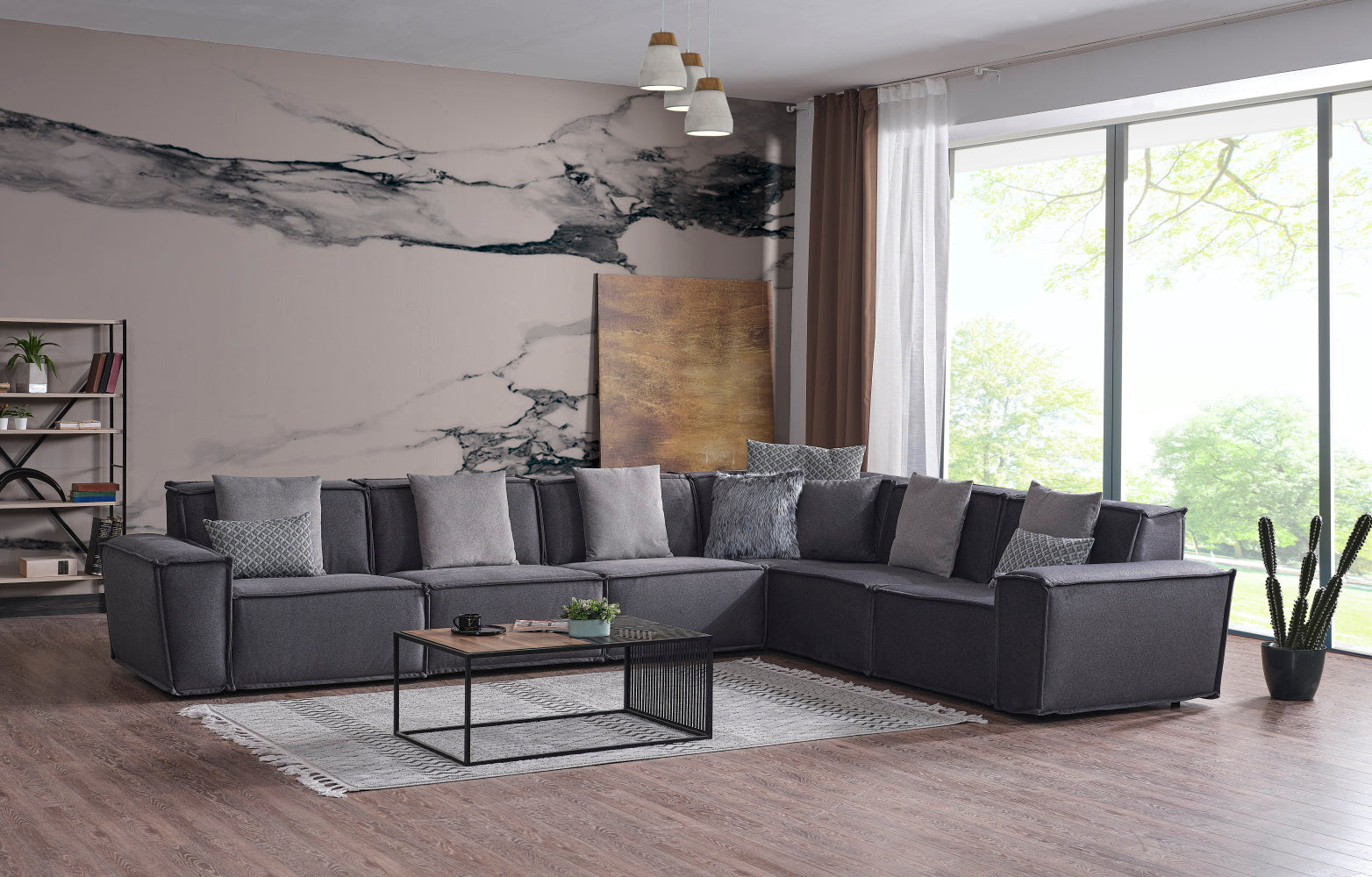 Padova Sectional With Ottoman Grey