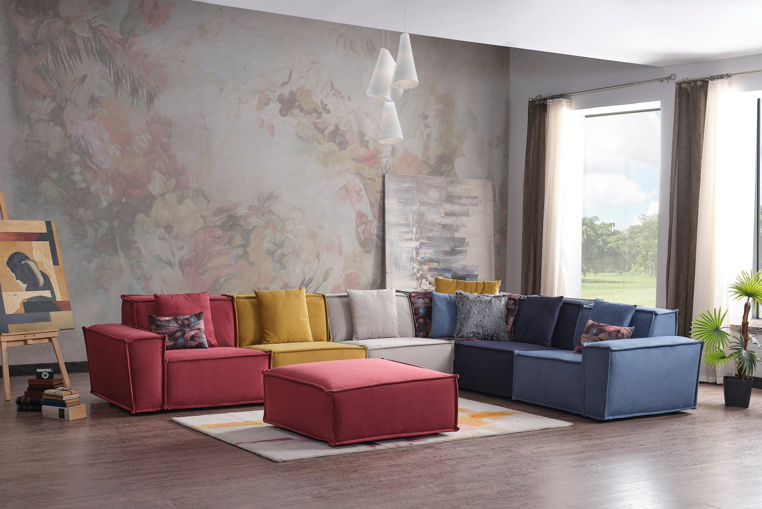 Padova Sectional With Ottoman Mix Color