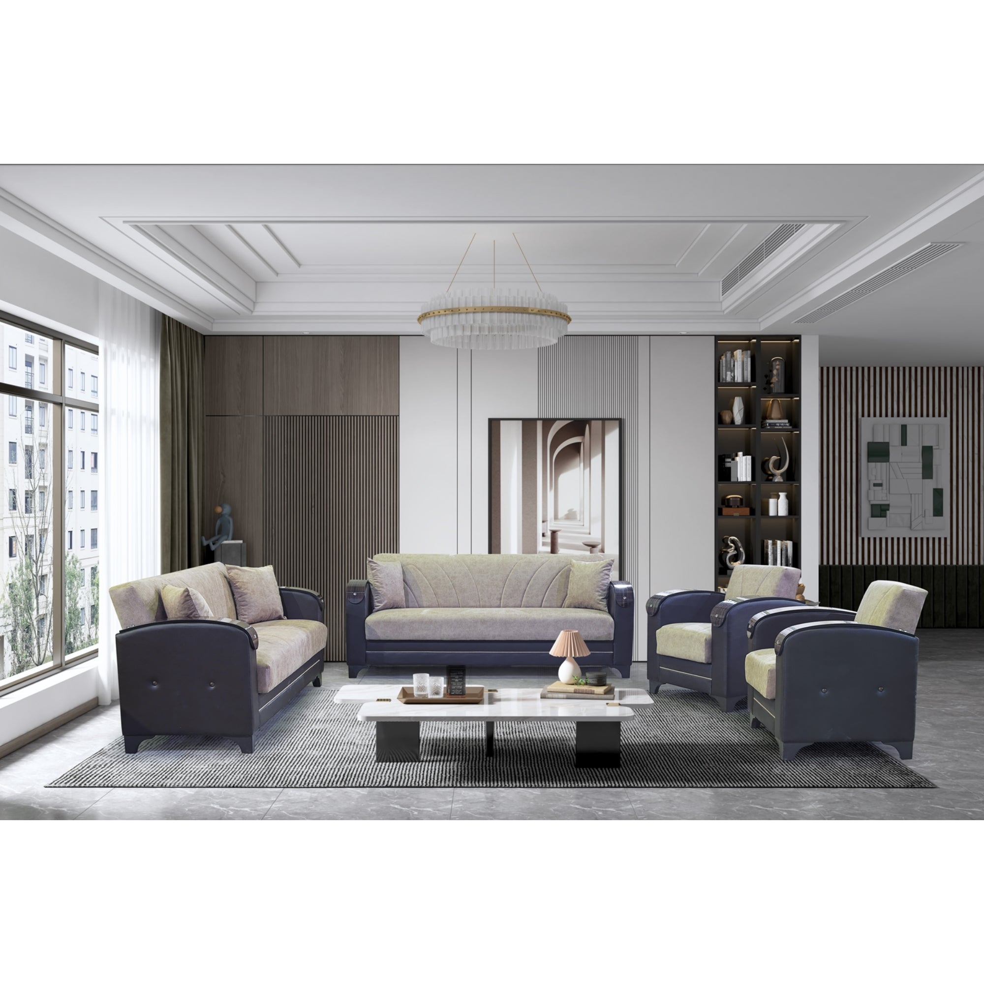 Senem Convertible Livingroom (2 Sofa & 2 Chair) Beige