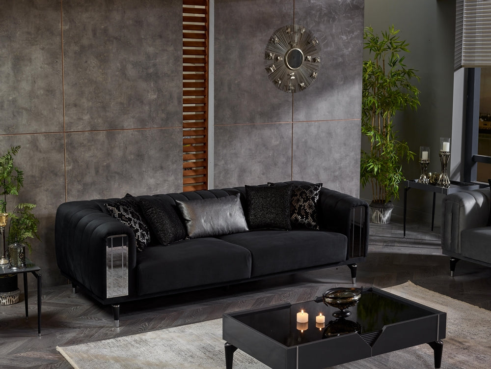 Keops Convertible Livingroom (1 Black Sofa & 1 Grey Sofa & 1 Black Chair )