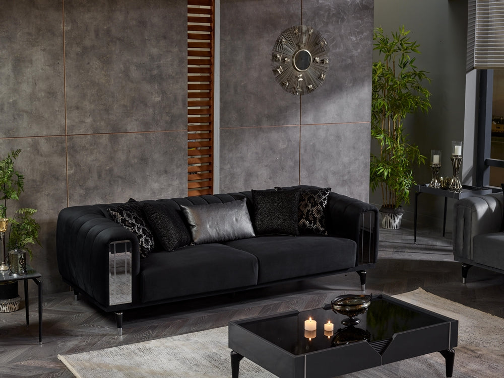 Keops Convertible Livingroom Sofa Black With Bedand Mirror