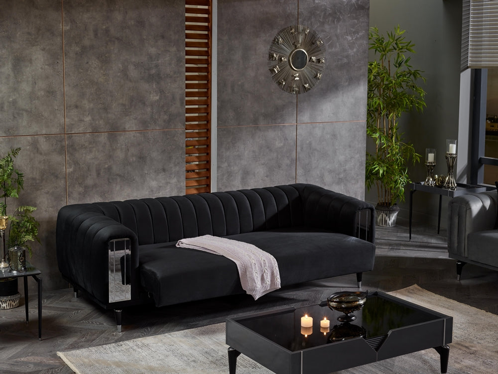 Keops Convertible Livingroom (1 Black Sofa & 1 Grey Sofa & 1 Black Chair )