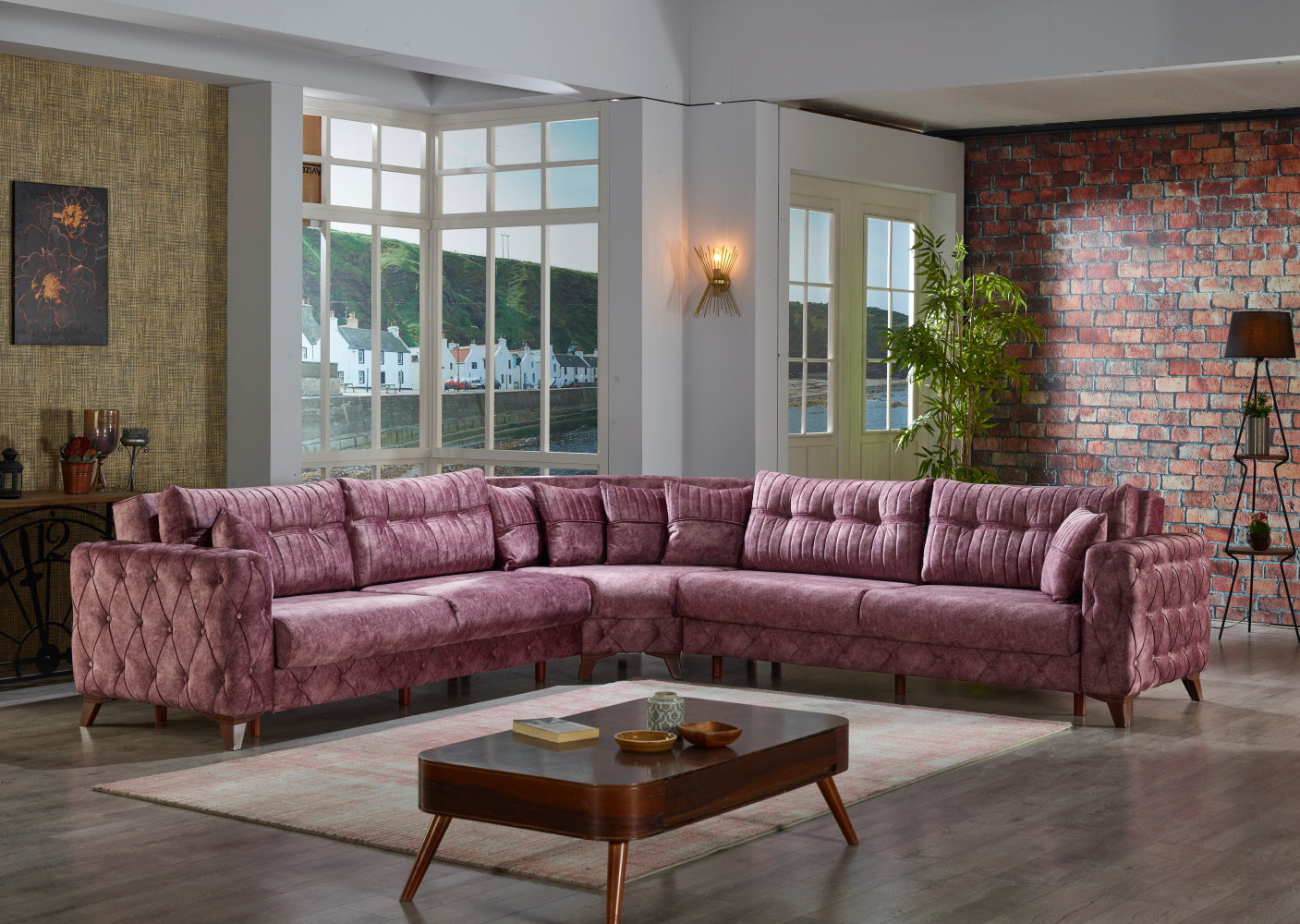 Lizbon Convertible Sectional Pink