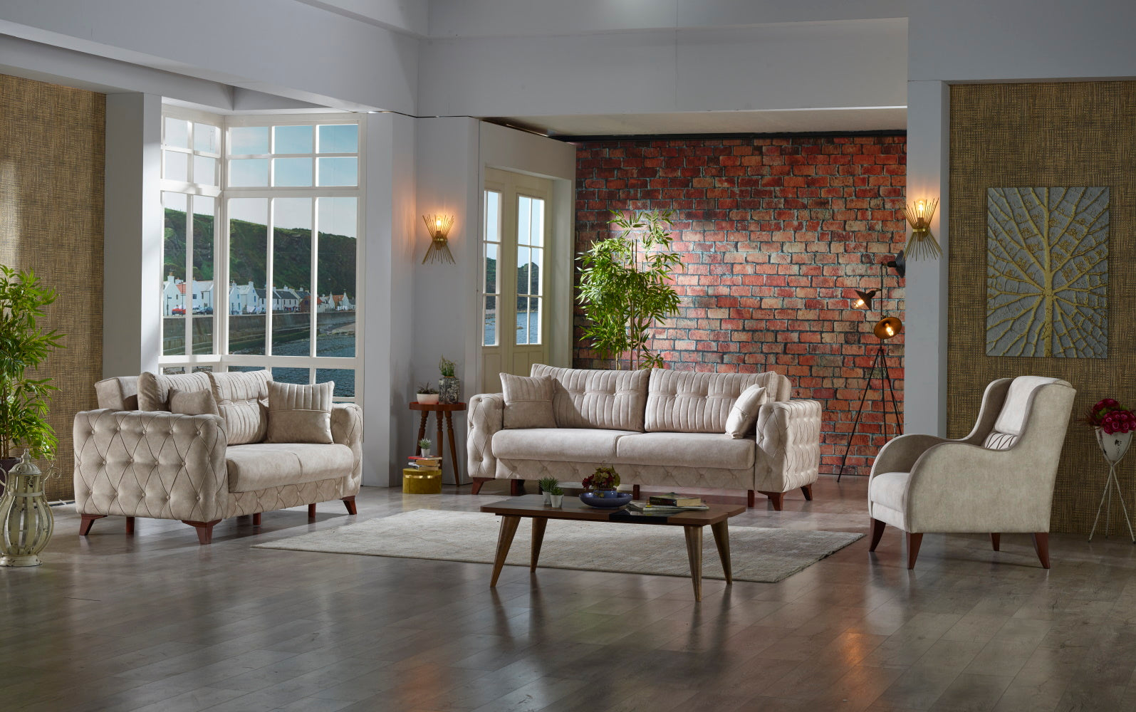 Lizbon Converible Livingroom (2 Sofa & 2 Chair) Cream