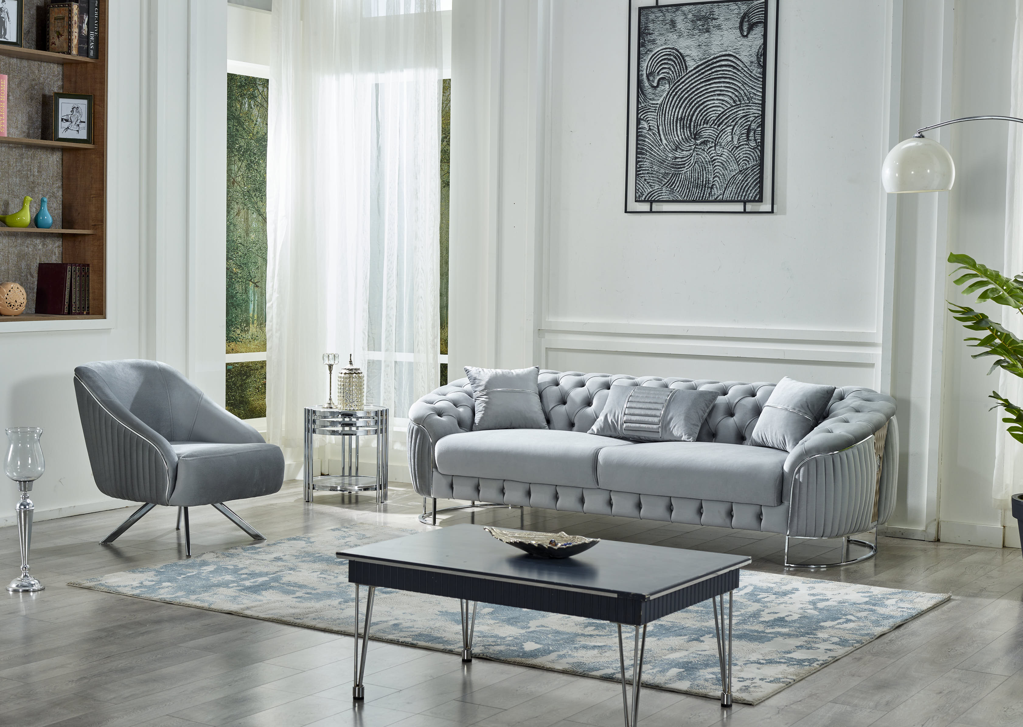 Lucas Stationary Livingroom (2 Sofa & 2 Chair) Light Grey