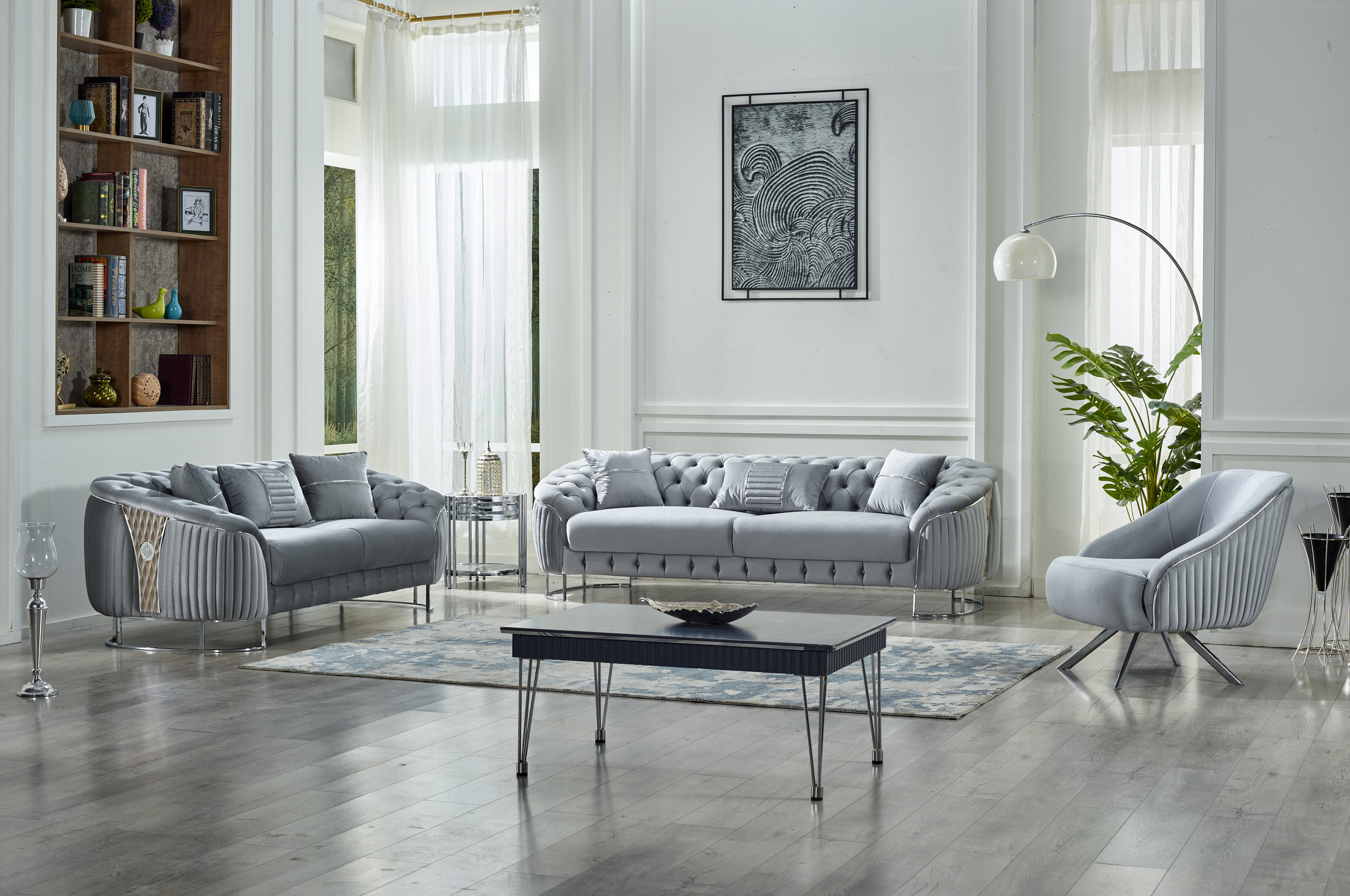 Lucas Stationary Livingroom (1 Sofa & 1 Loveseat & 1 Chair) Light Grey