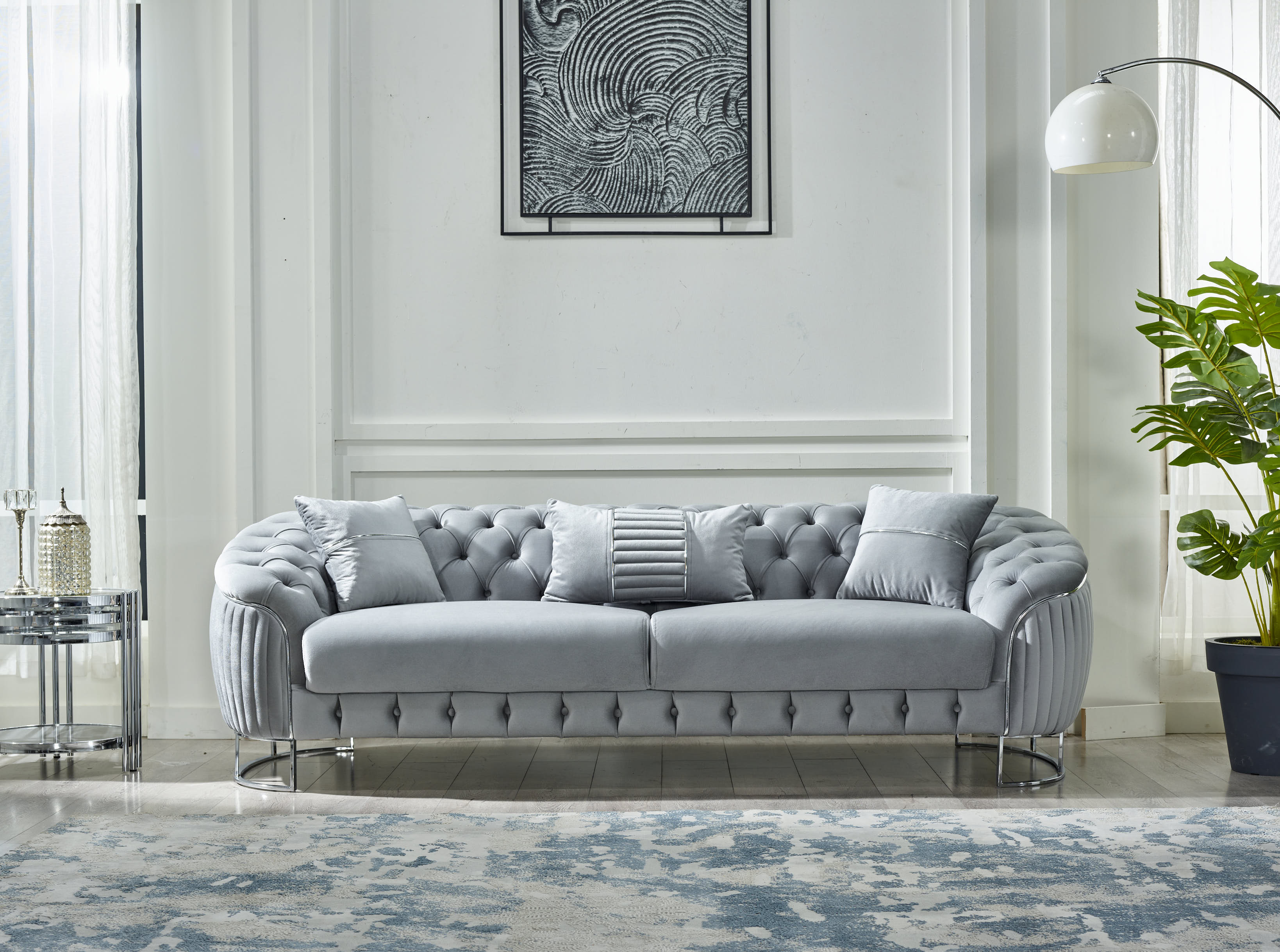 Lucas Stationary Livingroom (1 Sofa & 1 Loveseat) Light Grey