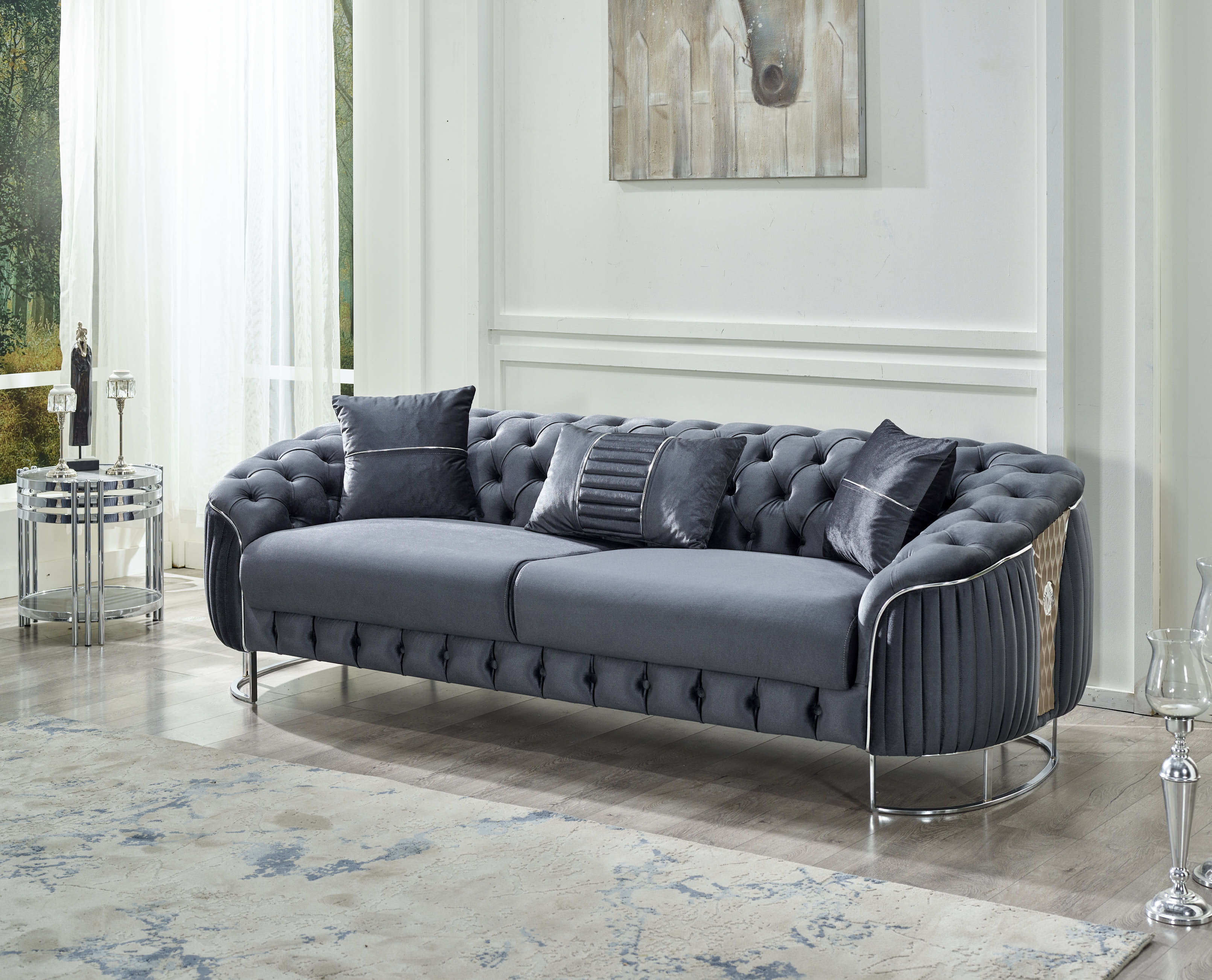 Lucas Stationary Livingroom (1 Sofa & 1 Loveseat & 1 Chair) Dark Grey