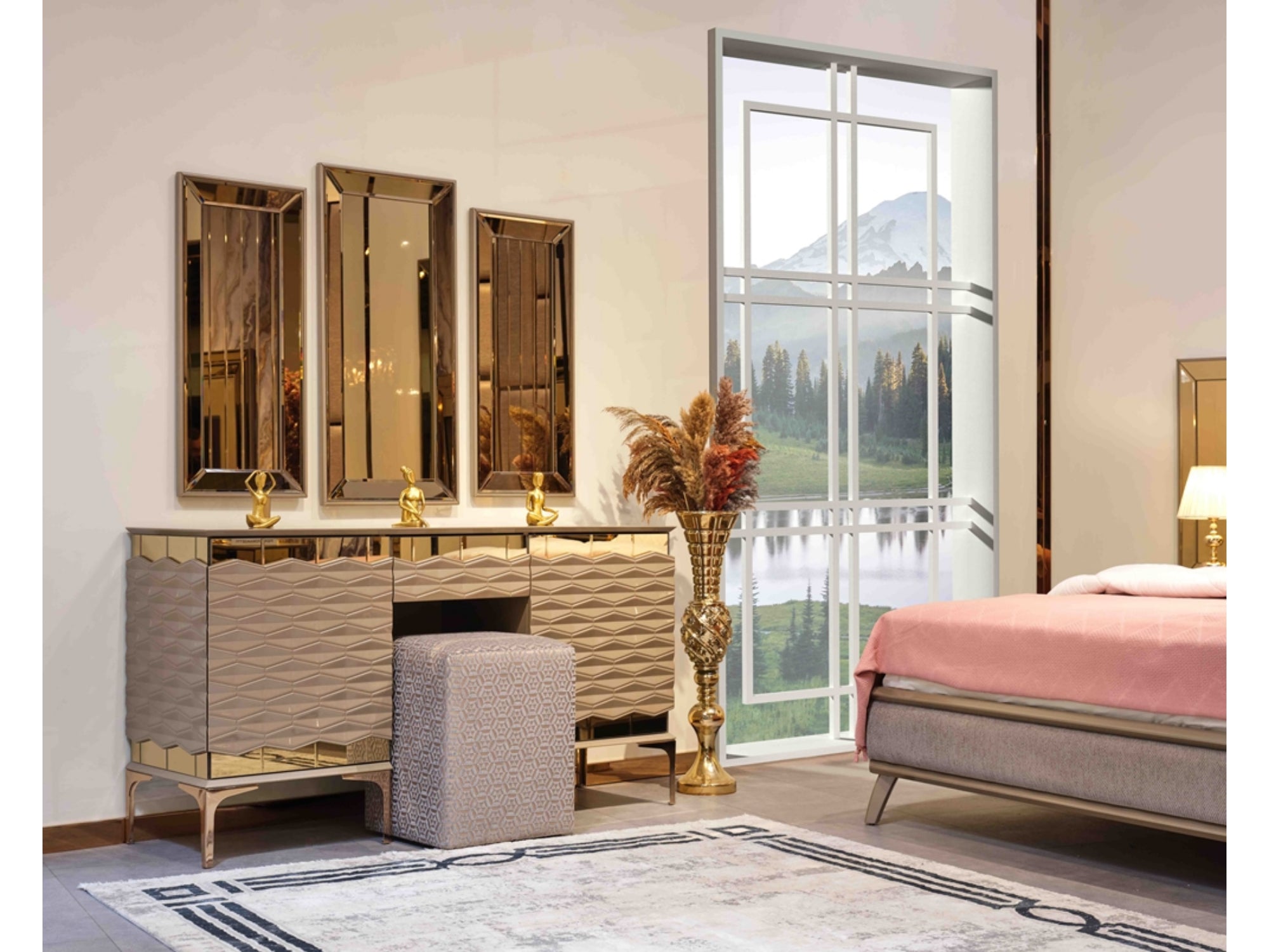 Elite Bedroom (Queen Frame With Headboard & Dresser With Mirror & 2 Nightstand With Back )
