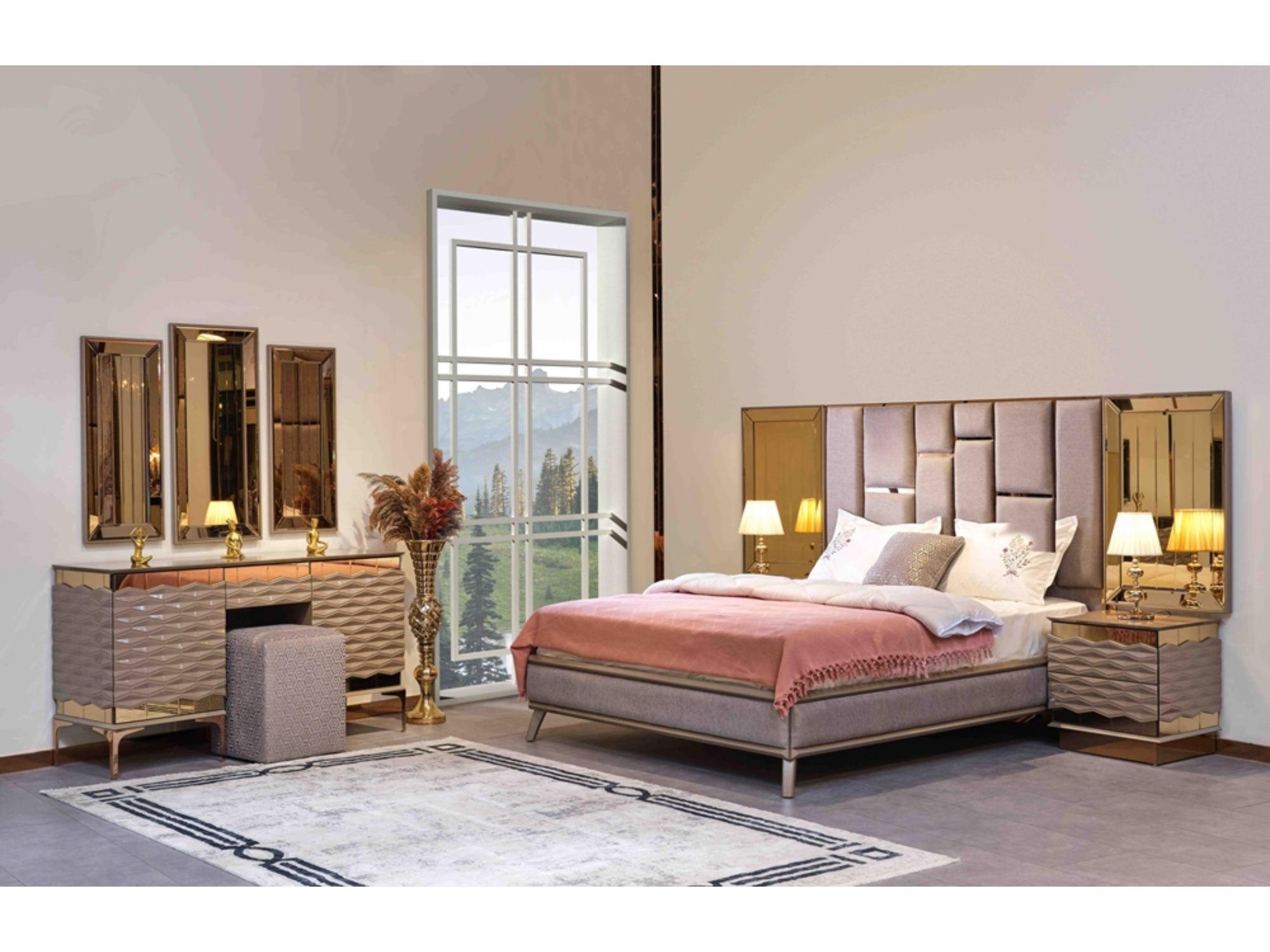 Elite Bedroom (Queen Frame With Headboard & Dresser With Mirror & 2 Nightstand With Back )