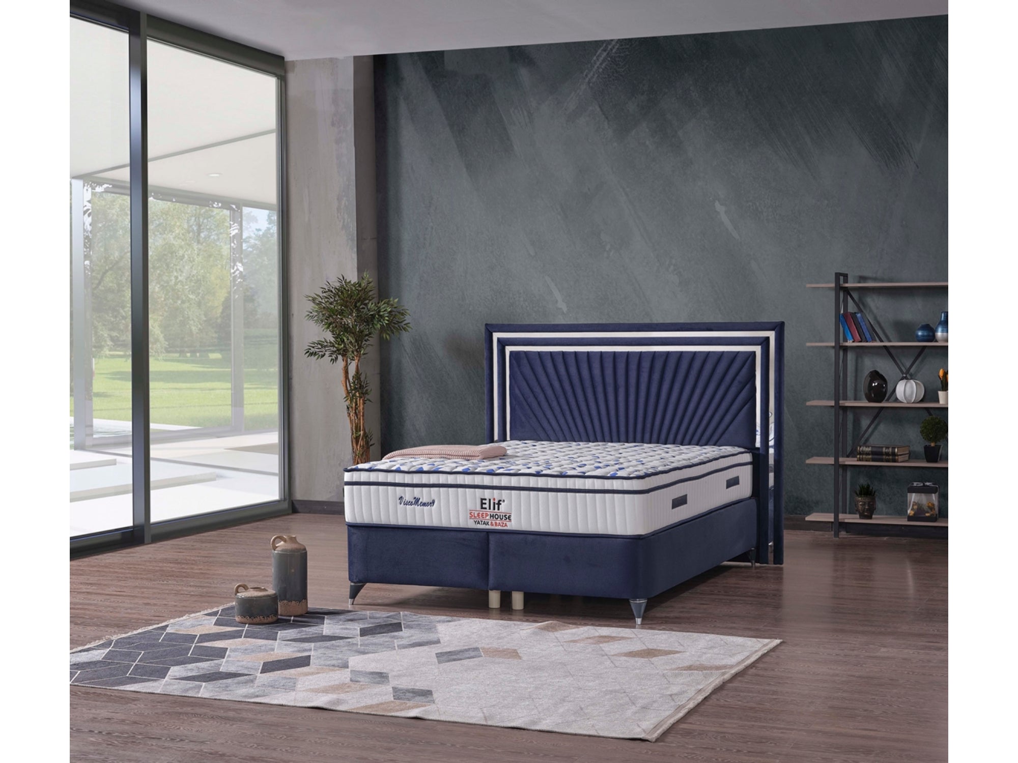 Mimoza Storage Bed With Headboard Blue