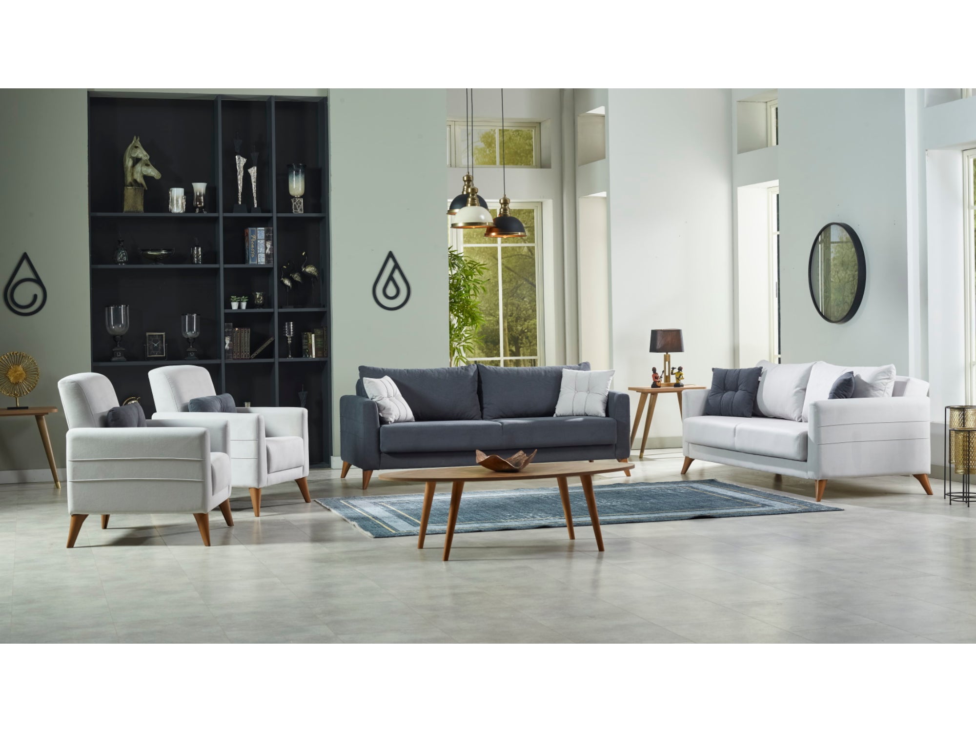 Nepal Convertible Livingroom (1 Fume Sofa & 1 Cream Sofa & 2 Cream Chair) Fume / Cream