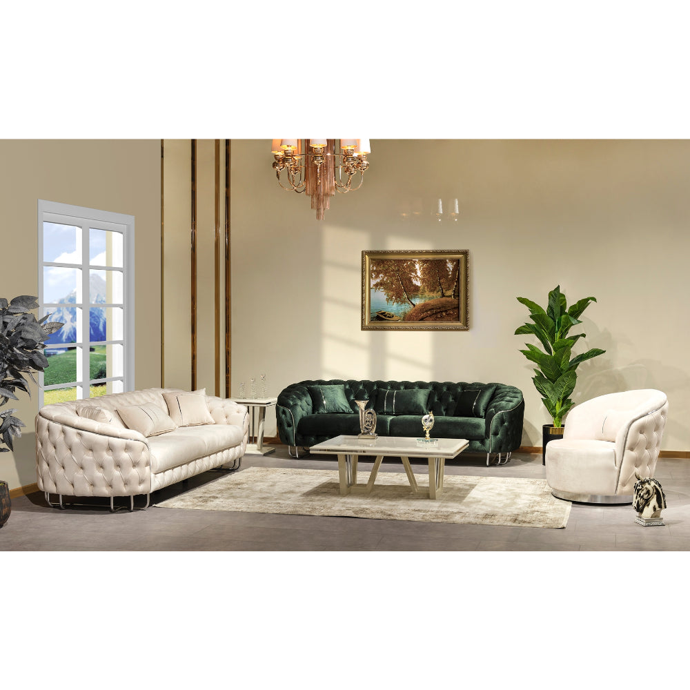 Nova Stationary Livingroom (1 Green Sofa & 1 Cream Sofa & 2 Cream Chair) Cream / Green